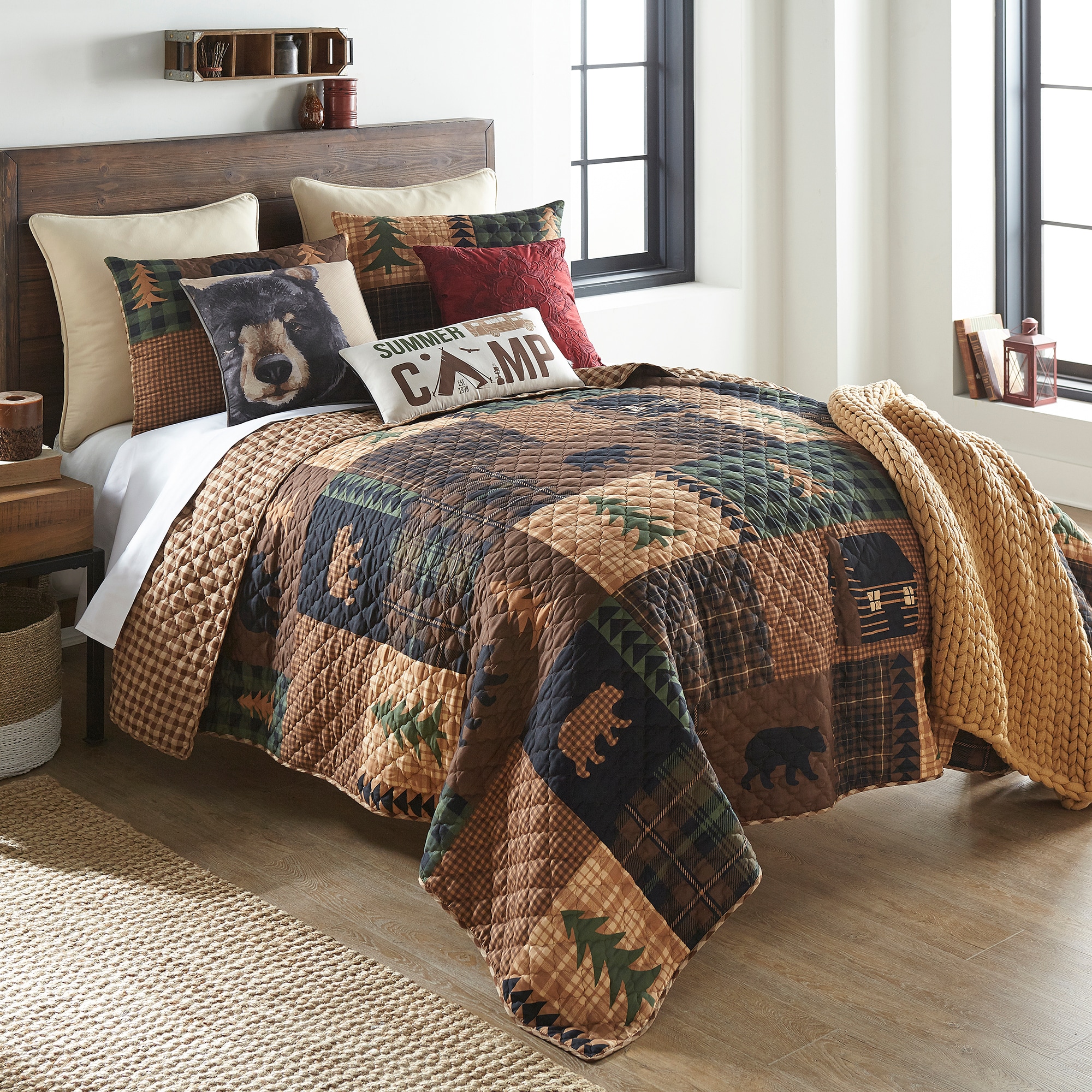 King Size Light Brown Microfiber Reversible Quilt Set