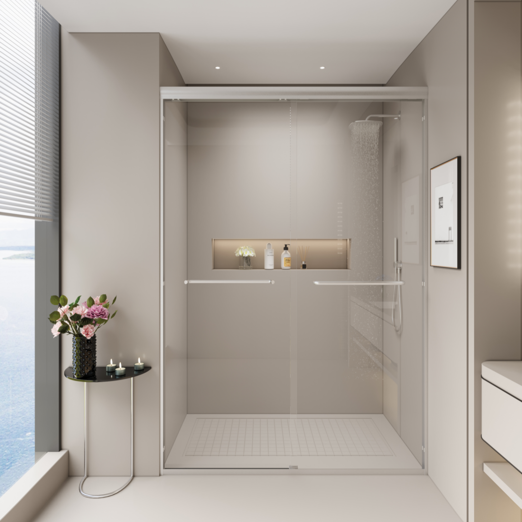 Dacicica 4448 in W x 72 in H Double Sliding Shower Door Semiframeless Bypass Bathroom Sliding Door with 1/4 in (6mm) Tempered Glass for Walkin Shower Brushed Nickel