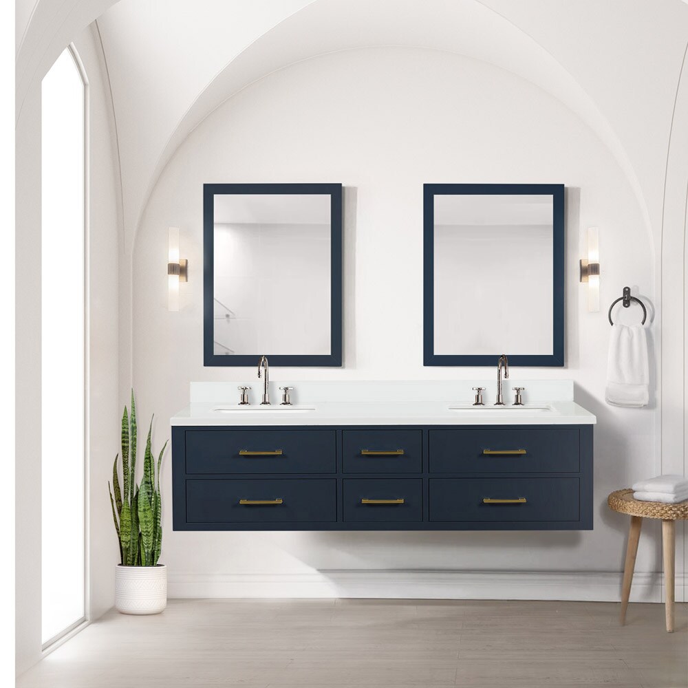Lexora LVSO72DE311 Southold 72-in Blue Undermount Double Sink Floating Bathroom Vanity with White Cultured Marble Top (Mirror and Faucet Included)