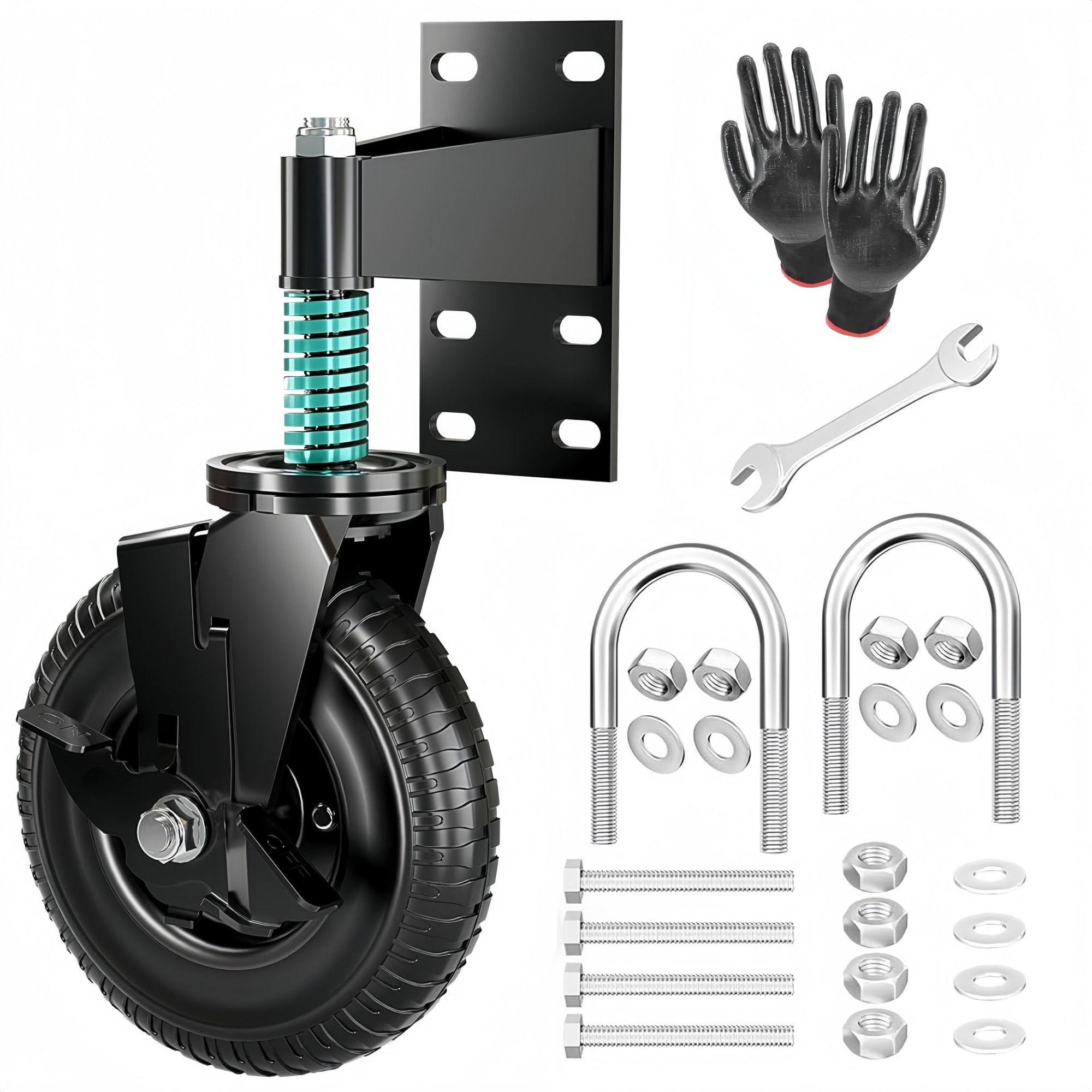 Numhew 8-in 1-Pack 600-lb Spring-Loaded Brake Black Gate Wheel