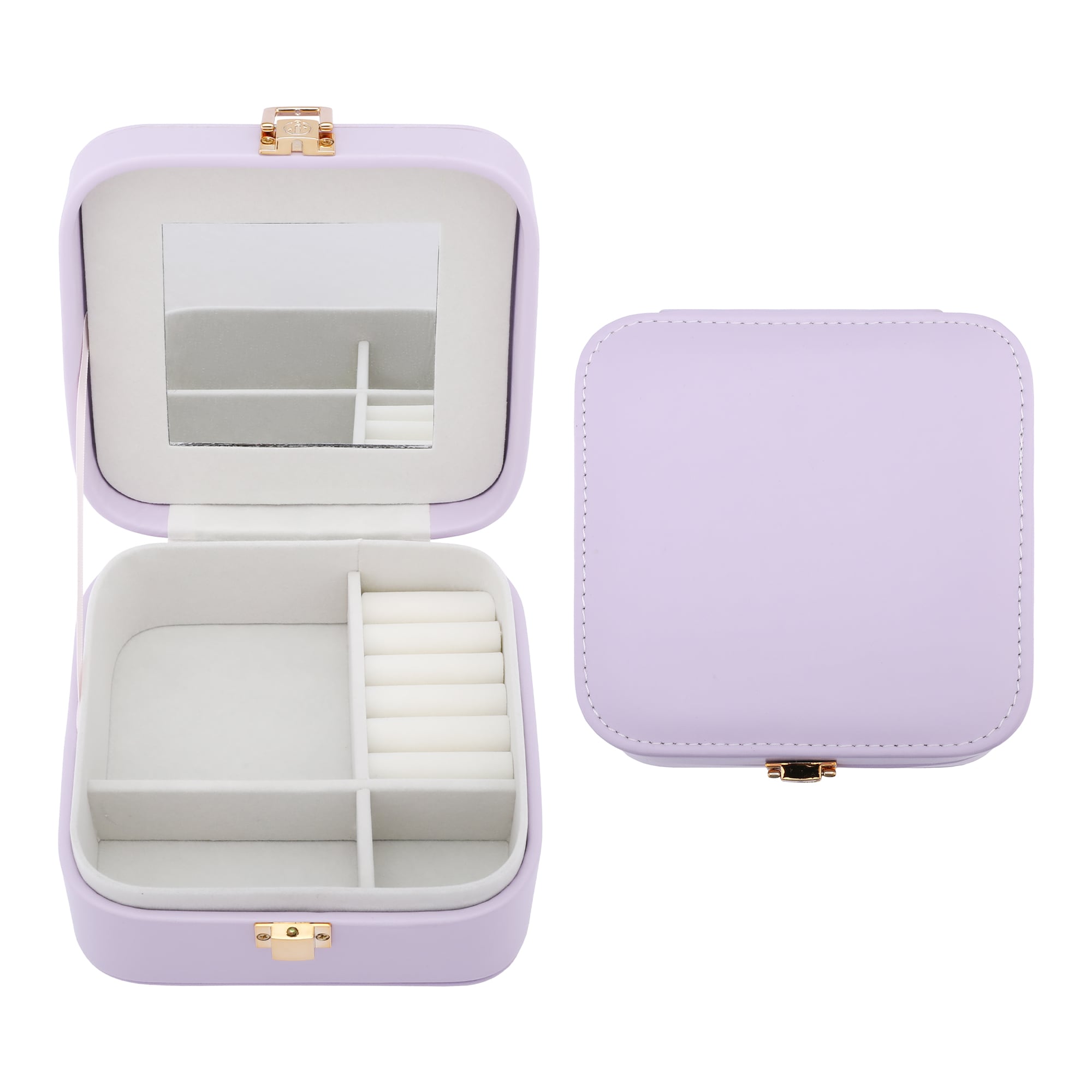 Unique Bargains PU Leather Jewelry Box with Mirror for Women Mini Portable Jewelry Organizer Case Storage Display Holder for Earring Ring 6x6x2.8in Purple