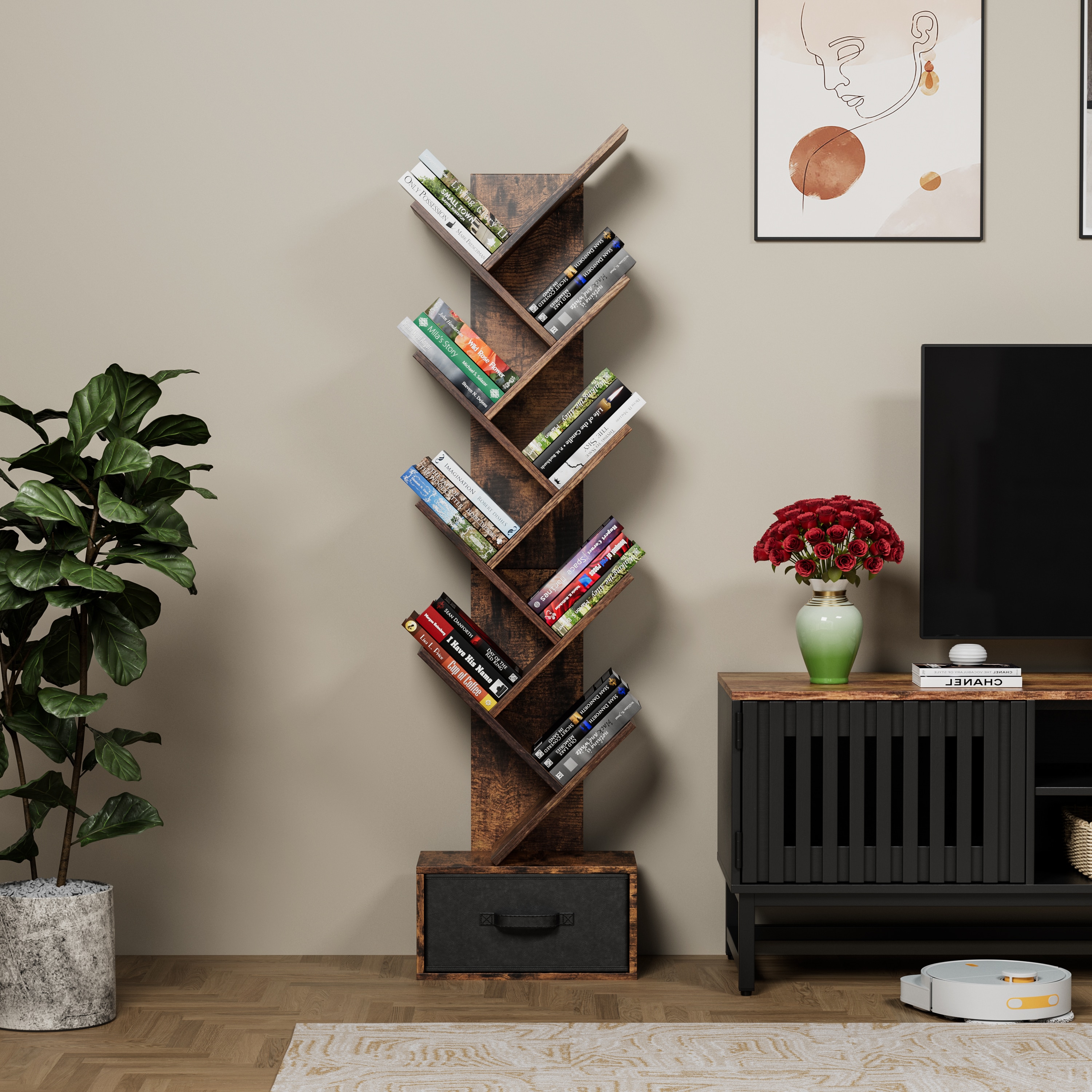 ZAKLOOP XU84090998 Brown Metal 9 -Shelf Bookcase ( 7.7-in W x 55.5-in H x 55.5-in D ) Unfinished