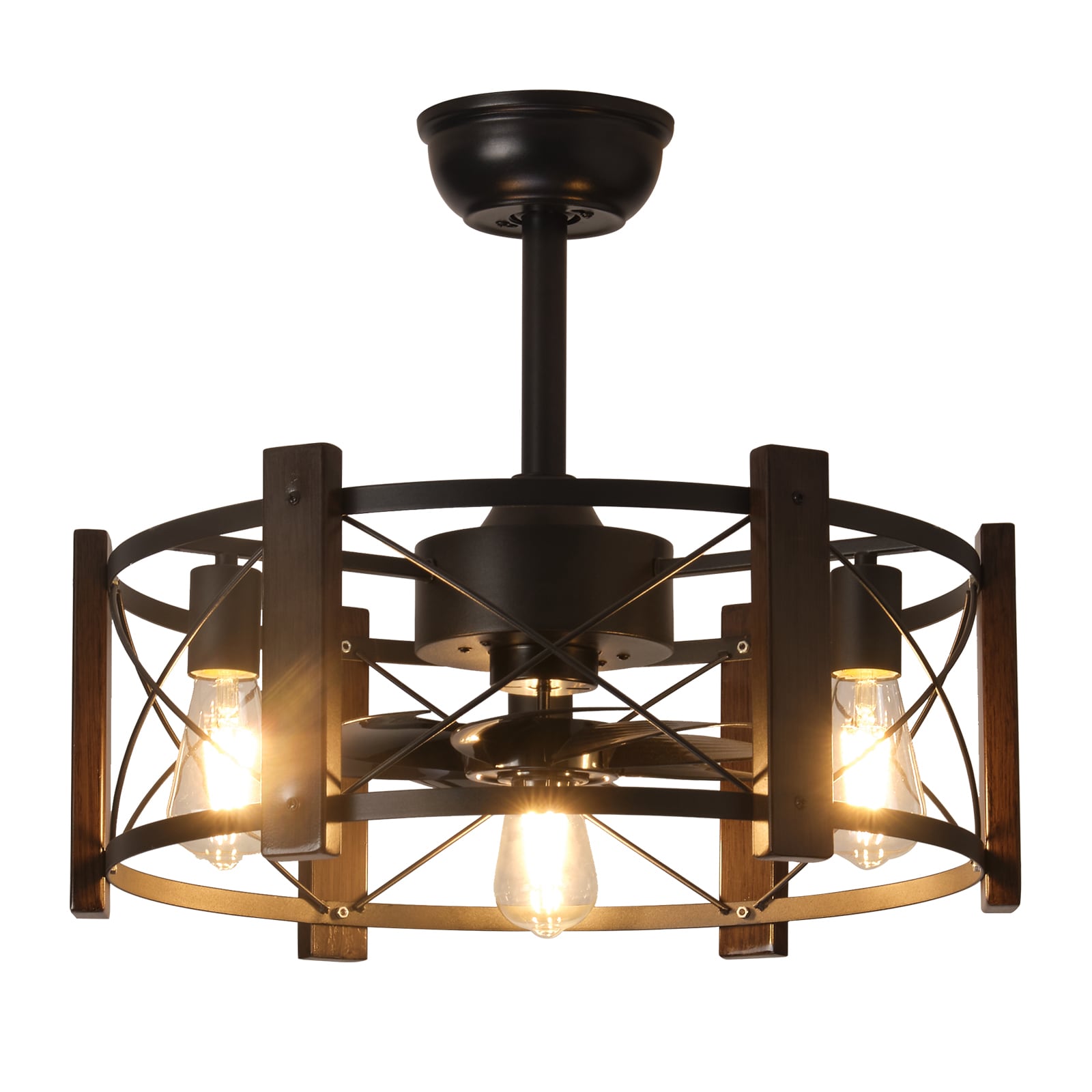 Bayfeve BFSHL-35382-CF 21-in Black with Black ABS Blades Cage Ceiling Fan With Light - Remote Included ( 8 -Blade )