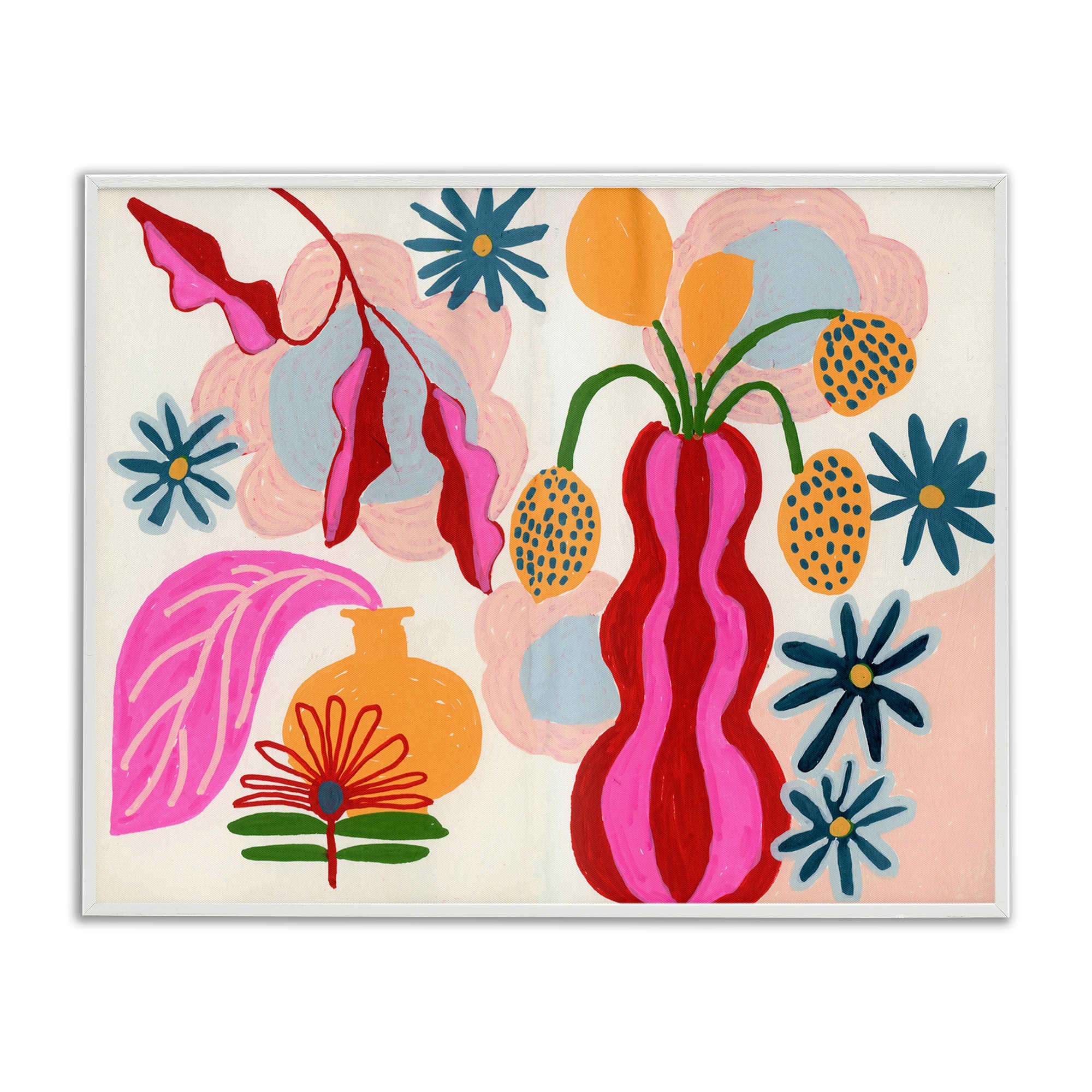 Stupell Industries BT-308-WFR-24X30 Eclectic Mod Flower Vases White Framed Giclee Art By Suzanne Allard 30 x 24