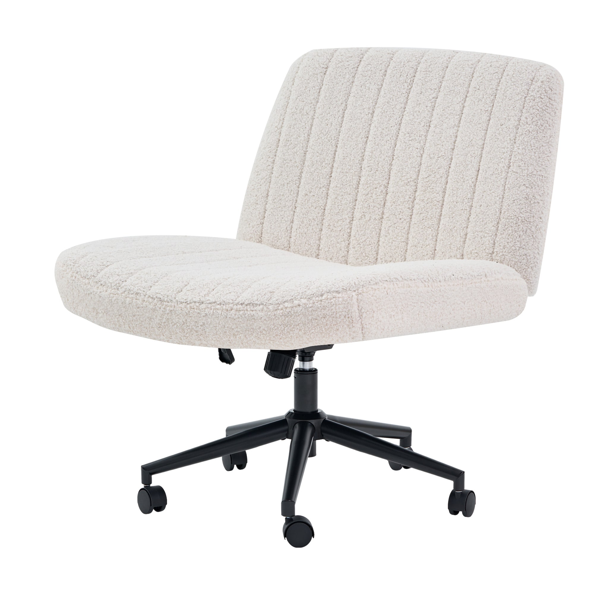 Sweetcrispy - Beige Sherpa Armless Ergonomic Adjustable Height Cross-Legged Office Chair