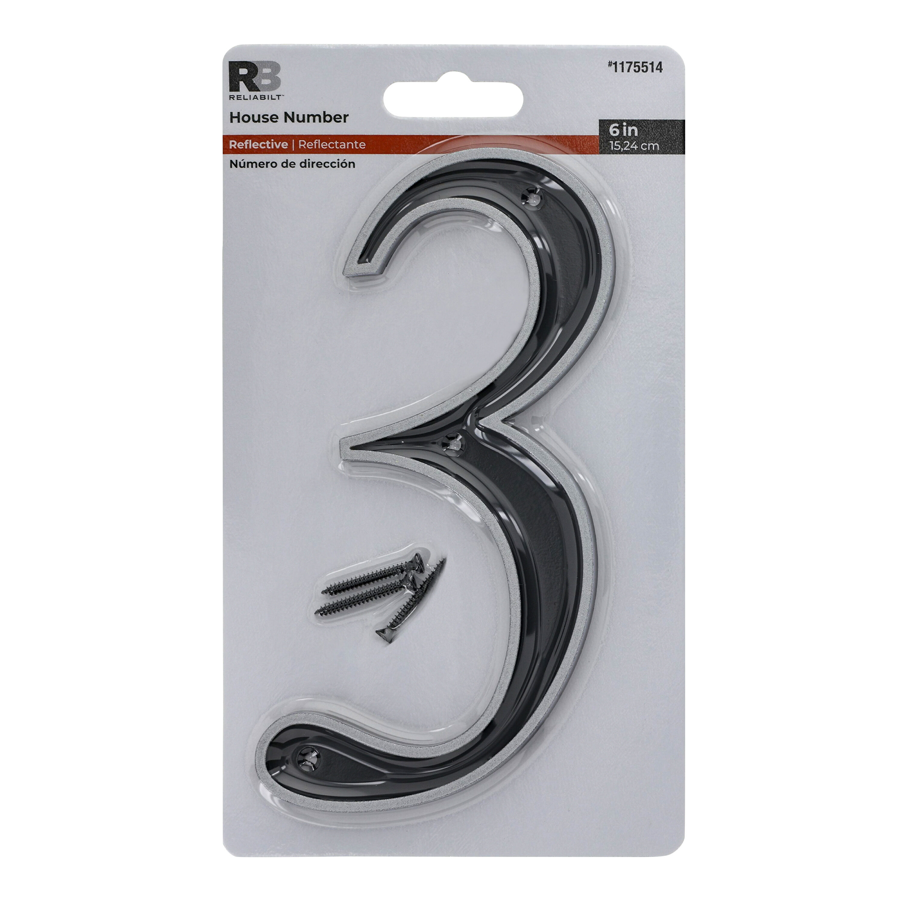 RELIABILT 847573 6-in Reflective Black Number 3