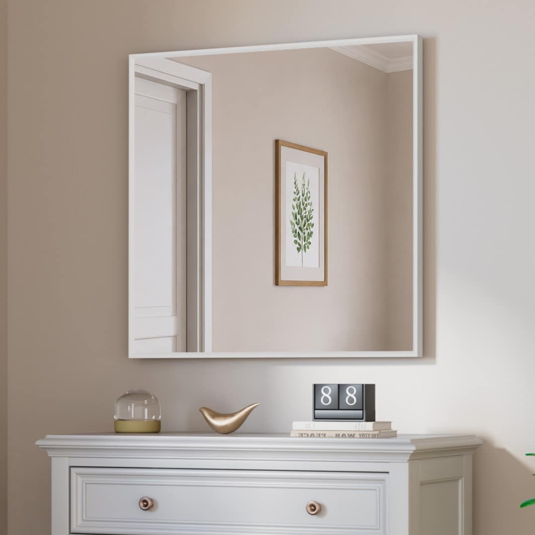 Yuaris 36 in. W x 36 in. H Square Aluminum Alloy Framed and Tempered Glass Wall Bathroom Vanity Mirror in Matte White