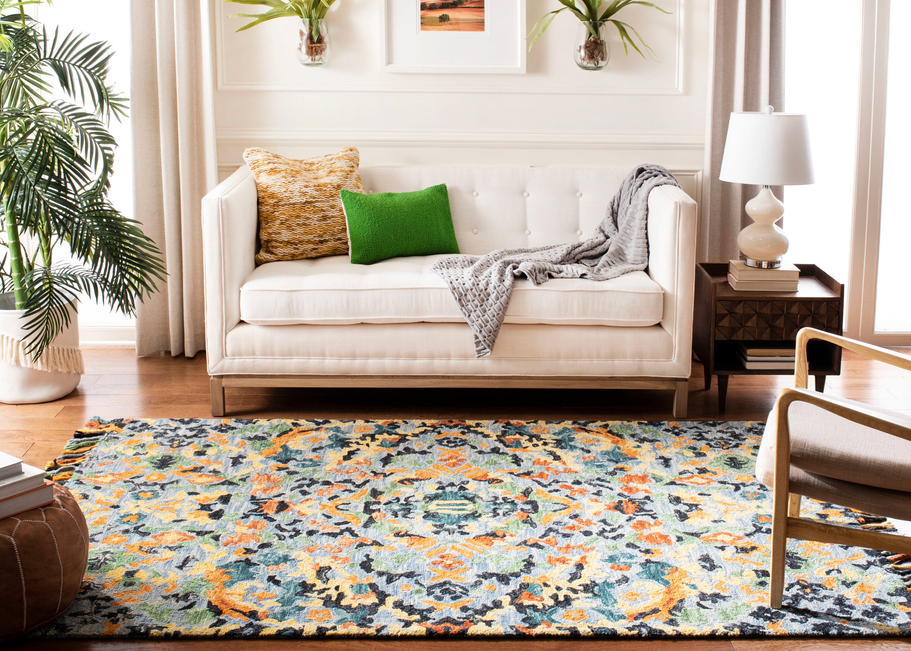 Handmade Blue Multicolor Tufted Wool Square Rug, 8' x 8'