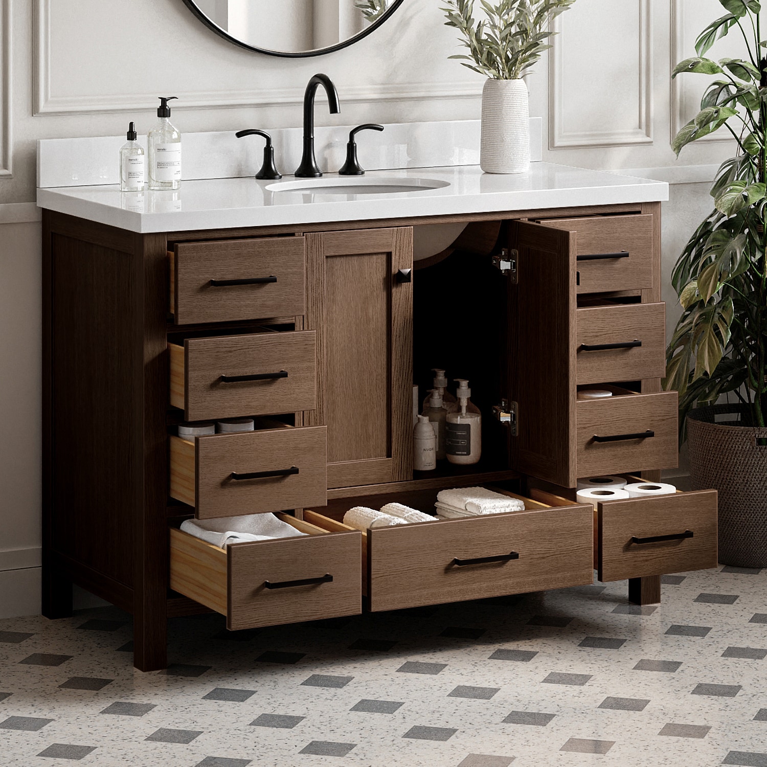 ARIEL Cambridge 48-in Brown Oak Undermount Single Sink Bathroom