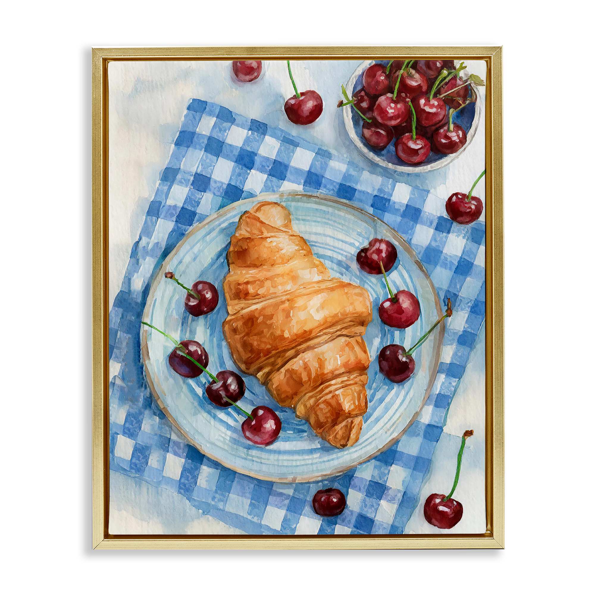 Stupell Industries BT-076-FFG-24X30 Cherries and Croissant Breakfast Gold Framed Floater Canvas Wall Art By Lil Rue 25 x 31