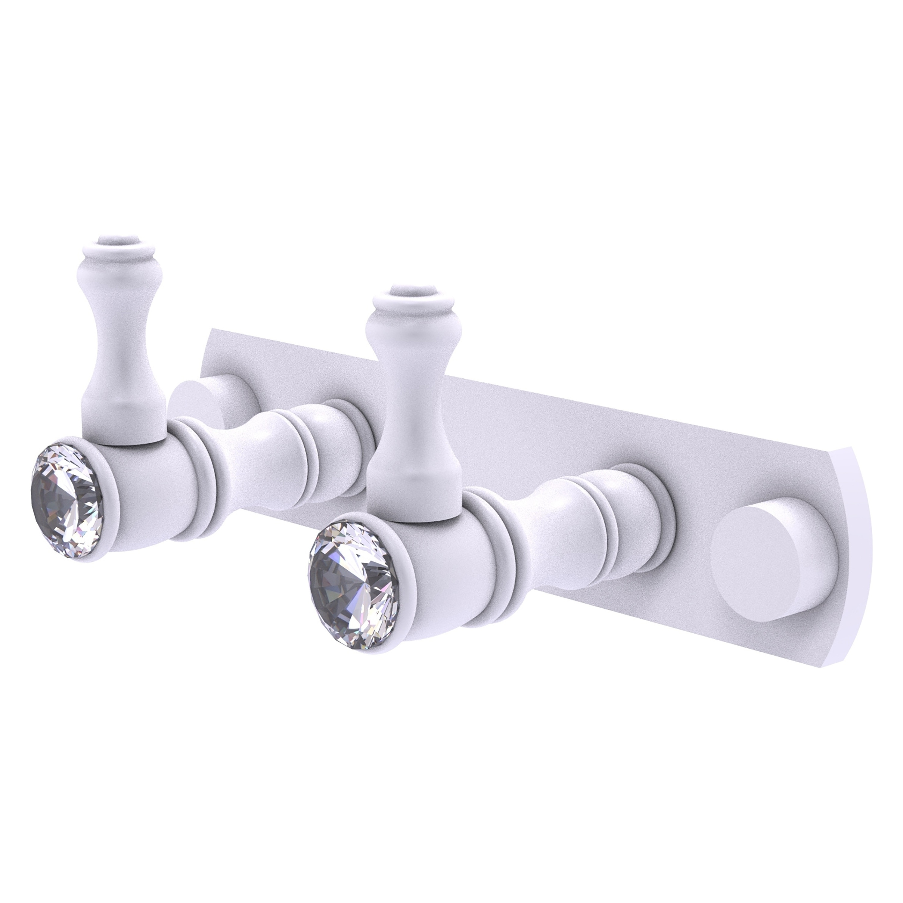 Allied Brass CC-20-2-WHM Carolina Crystal Matte White Double -Hook Wall mount Towel Hook