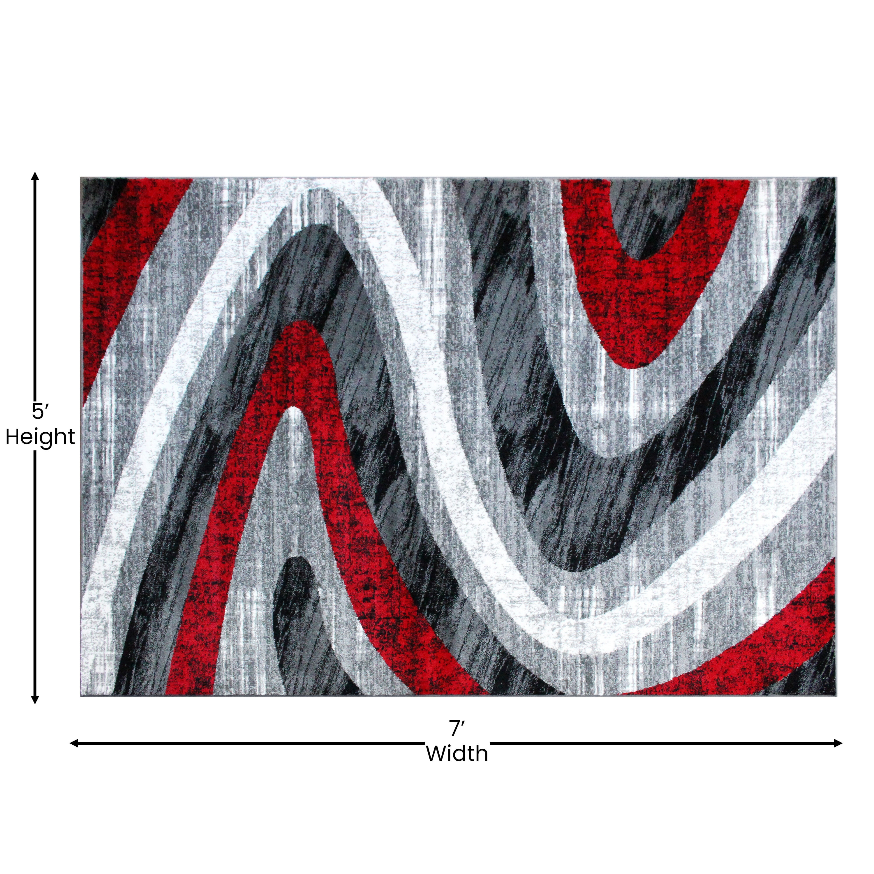 Reversible Red Wave 5' x 7' Synthetic Area Rug with Jute Backing