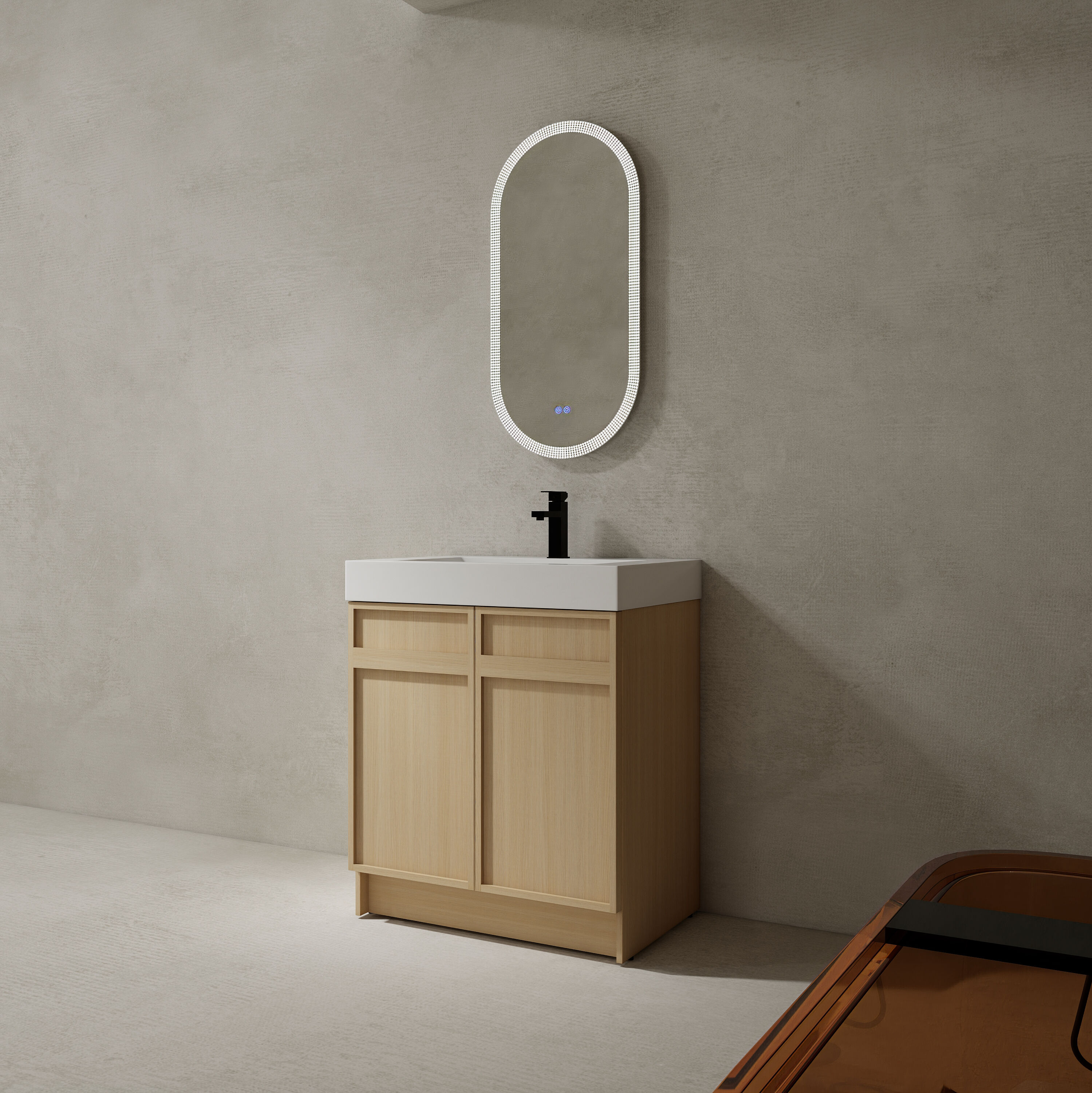 Forclover QNM-0930-CAW Soft-Closing Freestanding 30-in Oak Single Sink Bathroom Vanity with White Cultured Marble Top