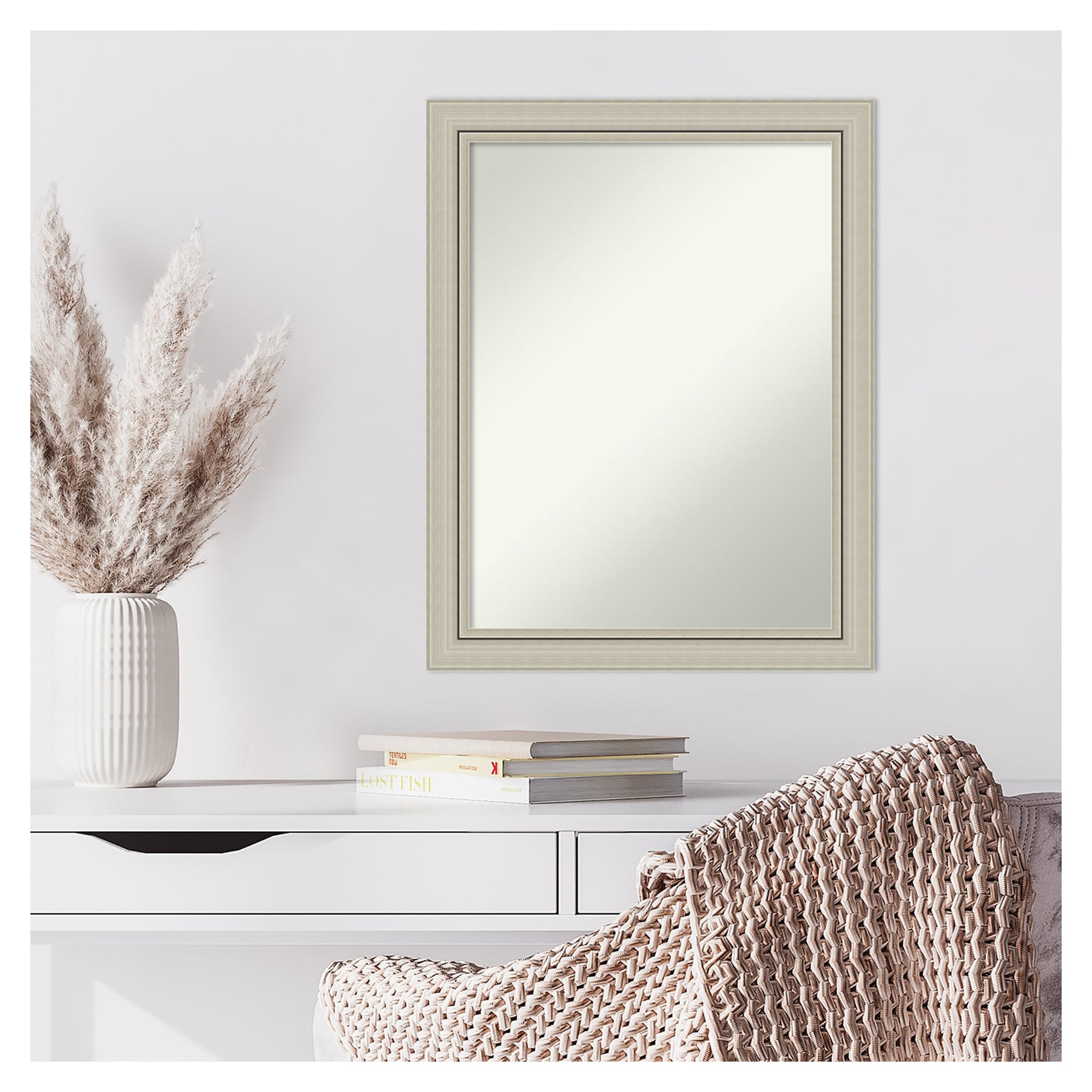 28" x 34" Silver Wood Rectangular Wall Mirror