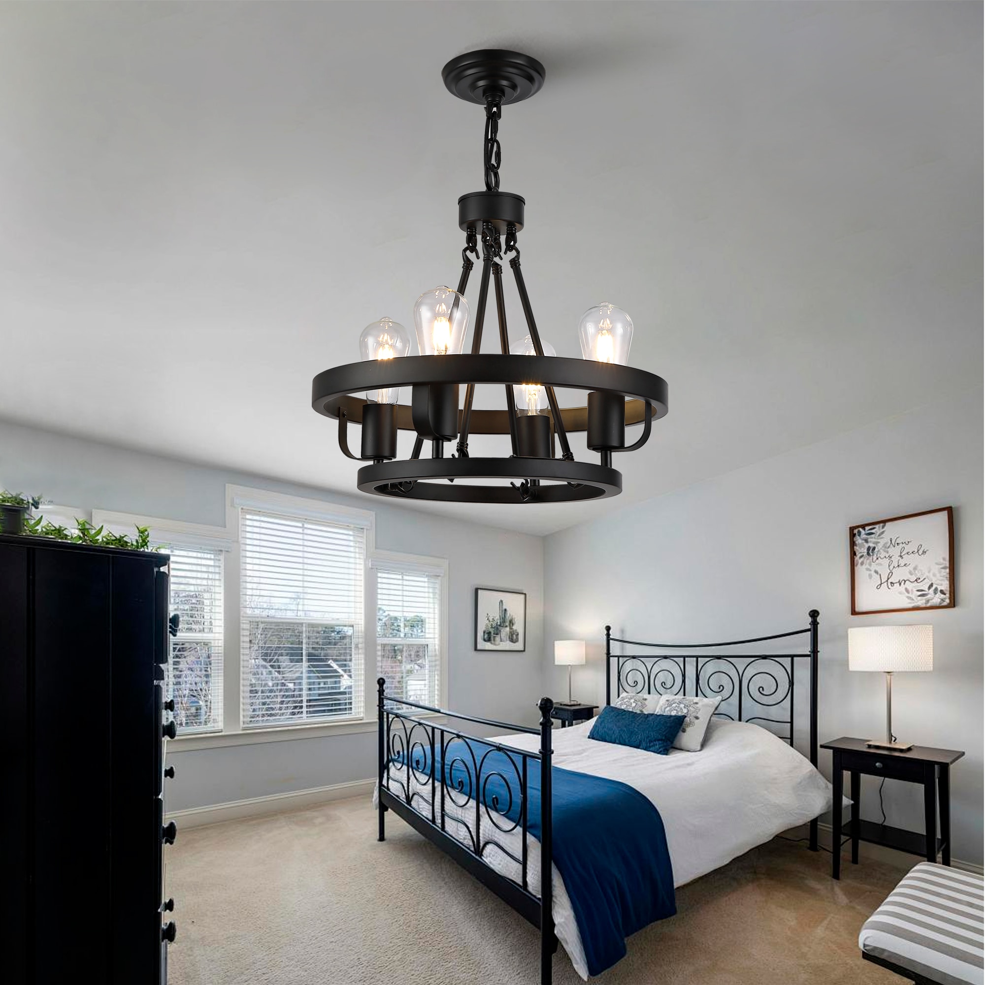 Flynama 4 -Light Black Modern/contemporary Wagon wheel Hanging Pendant Light