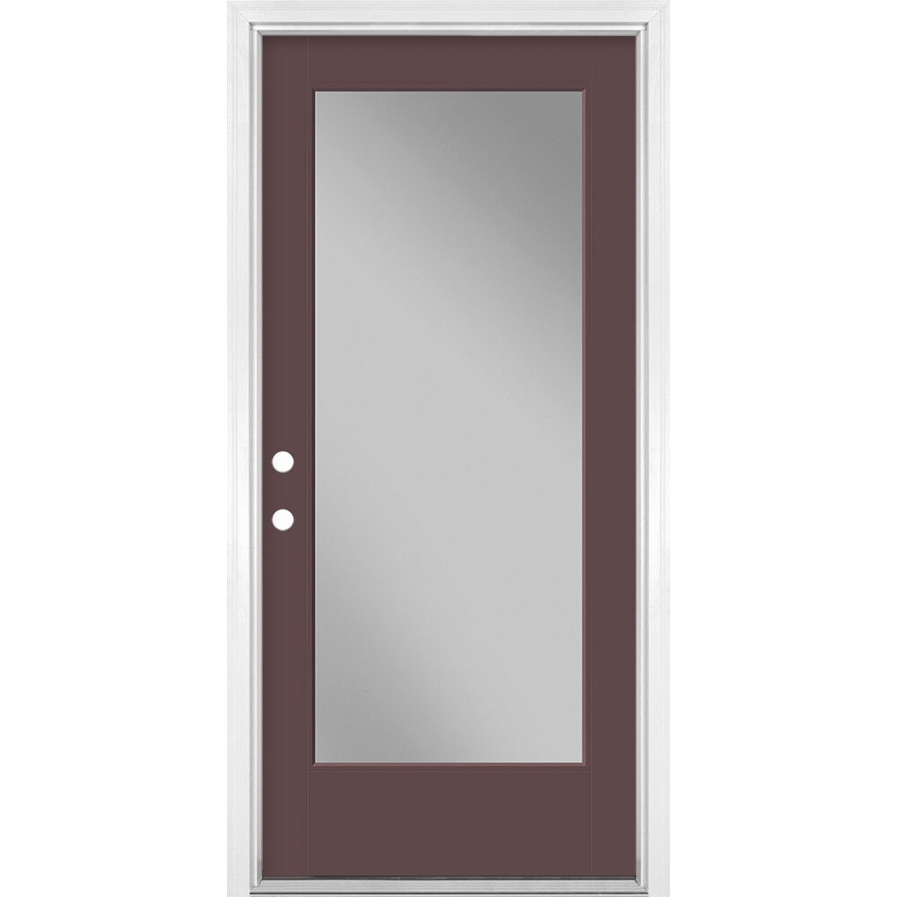 Masonite 1523926 36-in x 80-in x 4-9/16-in Fiberglass Full lite Right-hand inswing Currant Painted Prehung Front Door with Brickmould Insulating core