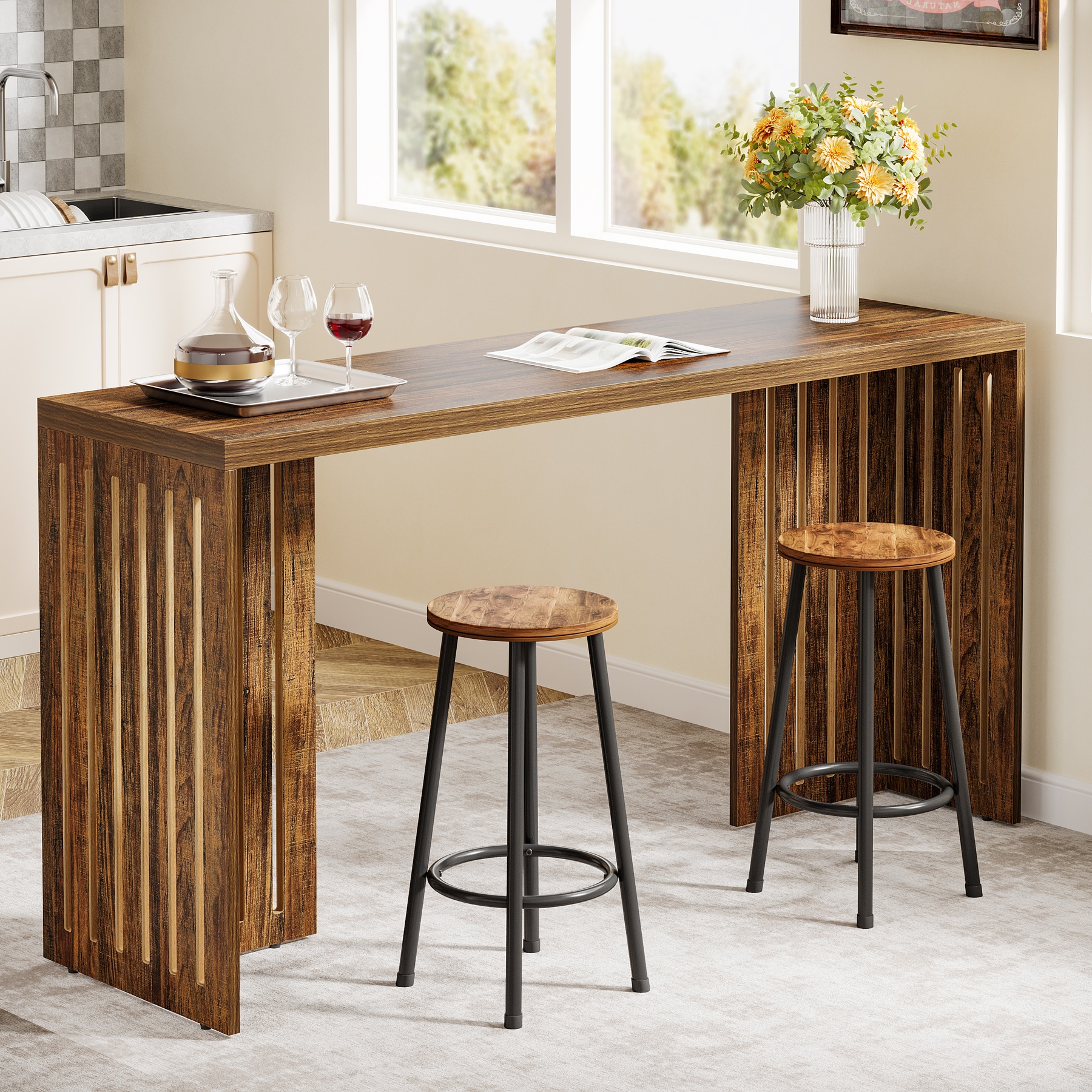 Tribesigns Bar Table 63-Inch Counter Height Pub Table Industrial