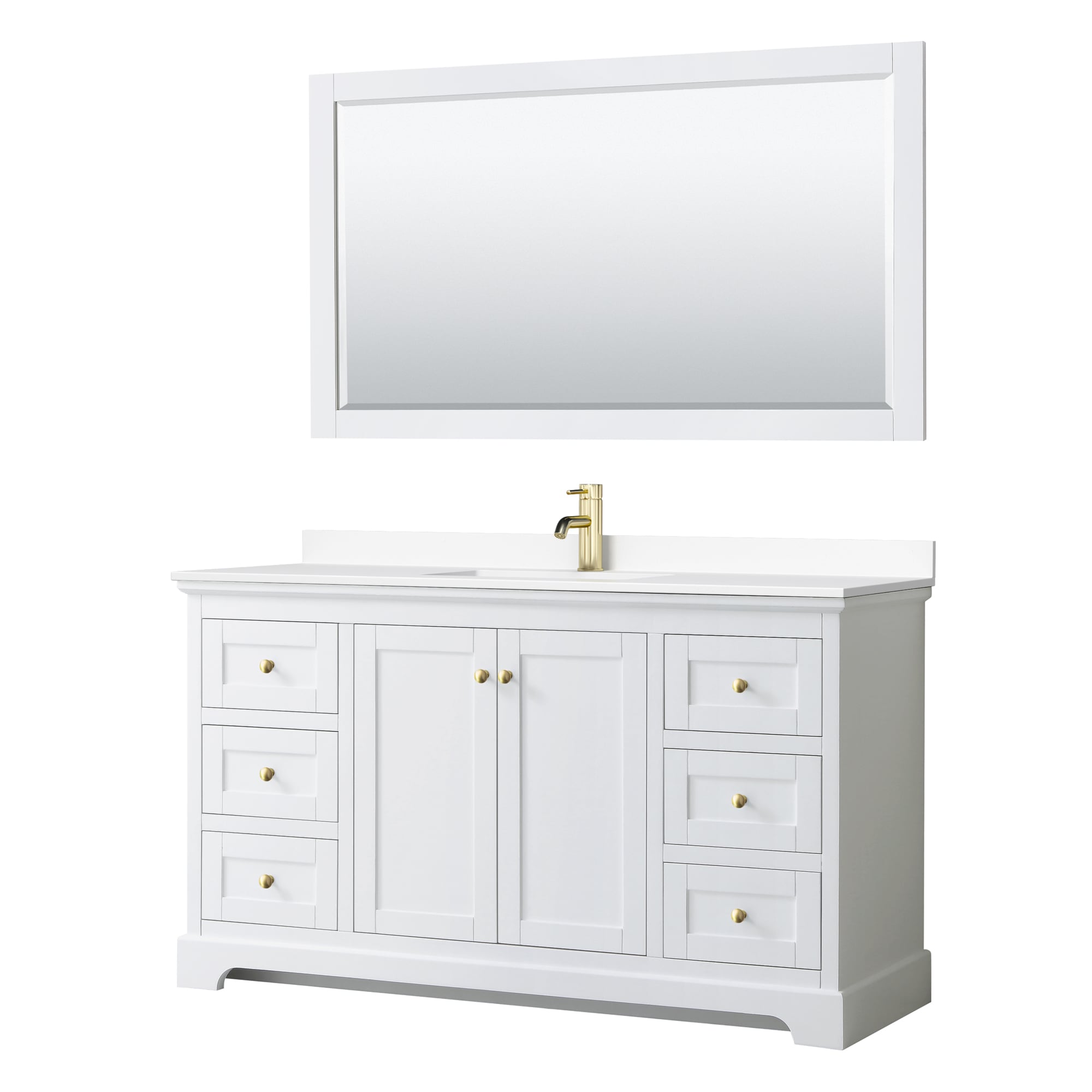 Wyndham Collection WCV232360SWGWCUNSM58 Avery 60-in White with Brushed Gold Trim Undermount Single sink Bathroom Vanity with White Cultured Marble Cultured marble Top (Mirror Included)