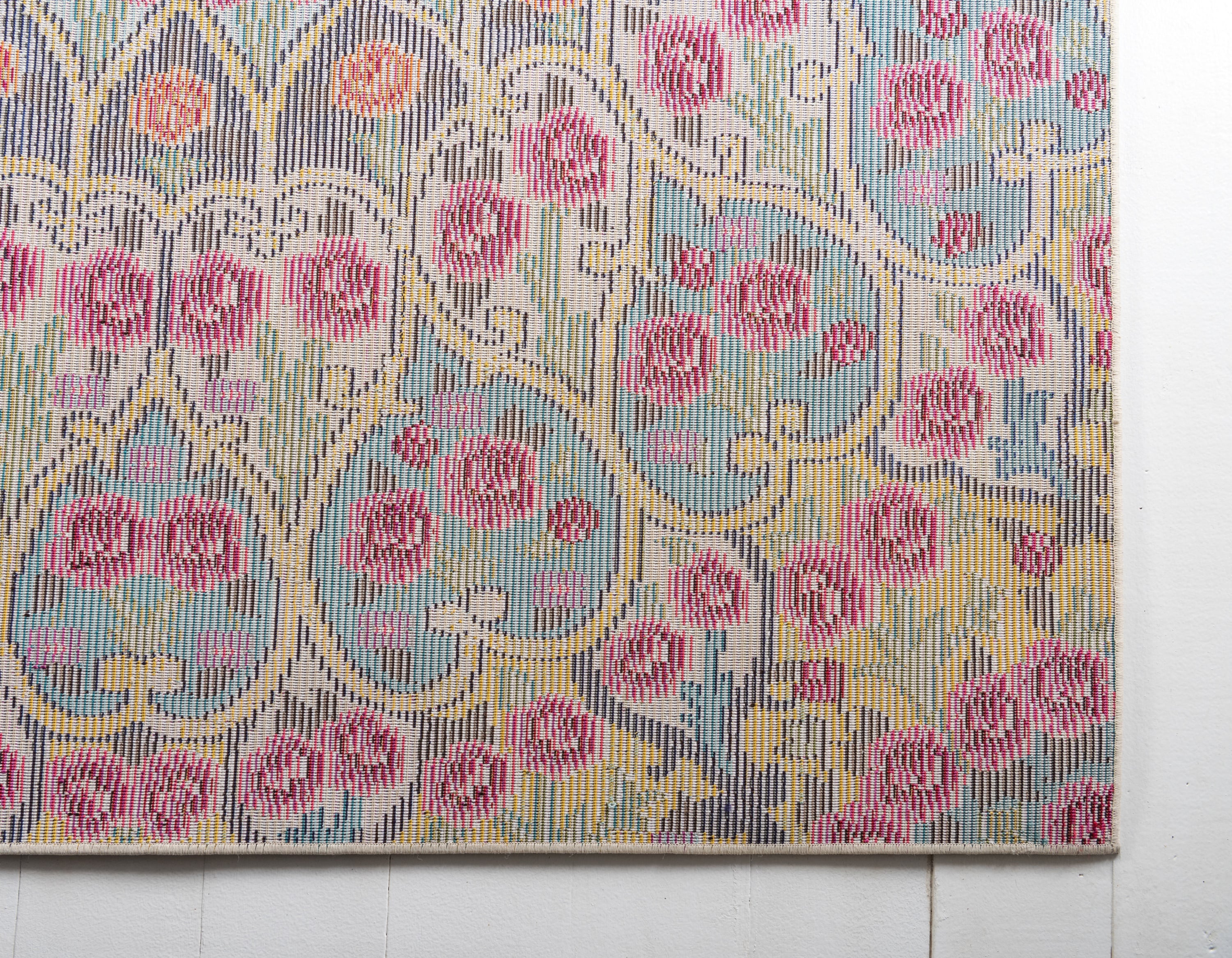 Vibrant Blue and Multicolor Synthetic Reversible Area Rug