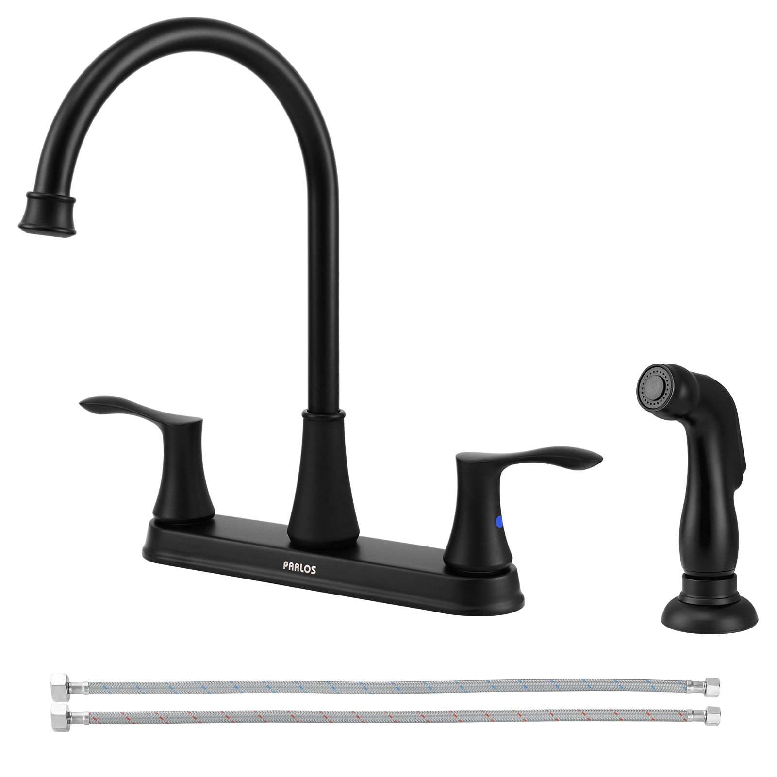 PARLOS 1413804 Demeter Matte Black Double Handle Deck-mount Kitchen Faucet ( Deck Plate Included ) ( Side Sprayer Included )
