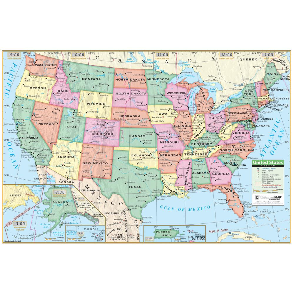 Tan/Color Laminated, 18” x 29” World Map Poster & USA Map Chart 2 Pack 