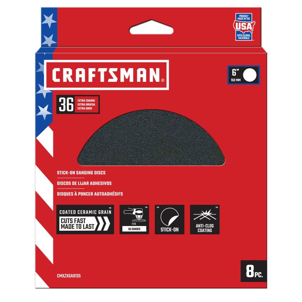 CRAFTSMAN CMXZXGA9135 6 In PSA Cer Discs 36 Grit 8pk 8 -Piece Ceramic alumina 36 -Grit Disc Sandpaper