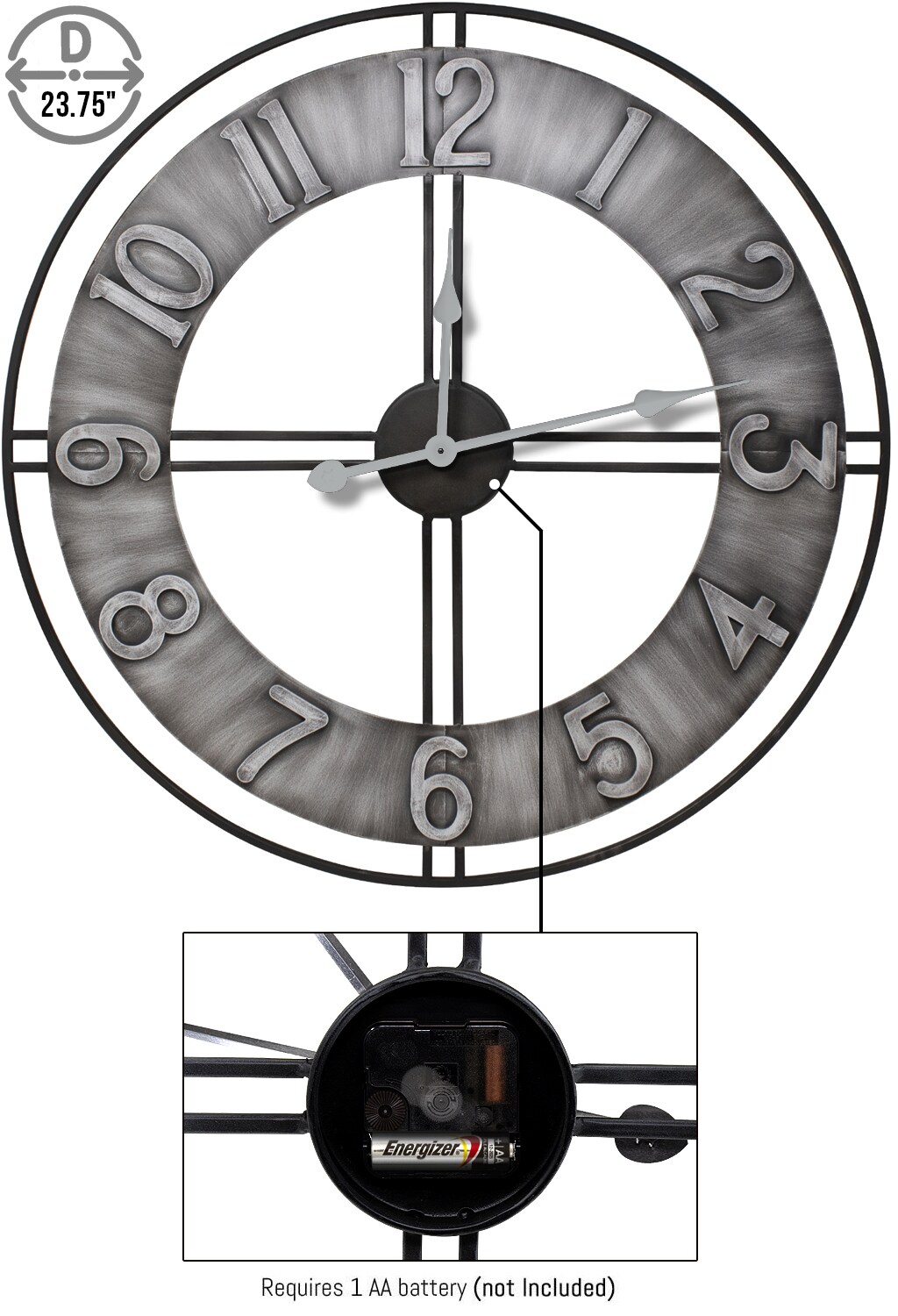SORBUS 24 Inch Distressed Industrial Gray Oversized Round Metal Wall ...