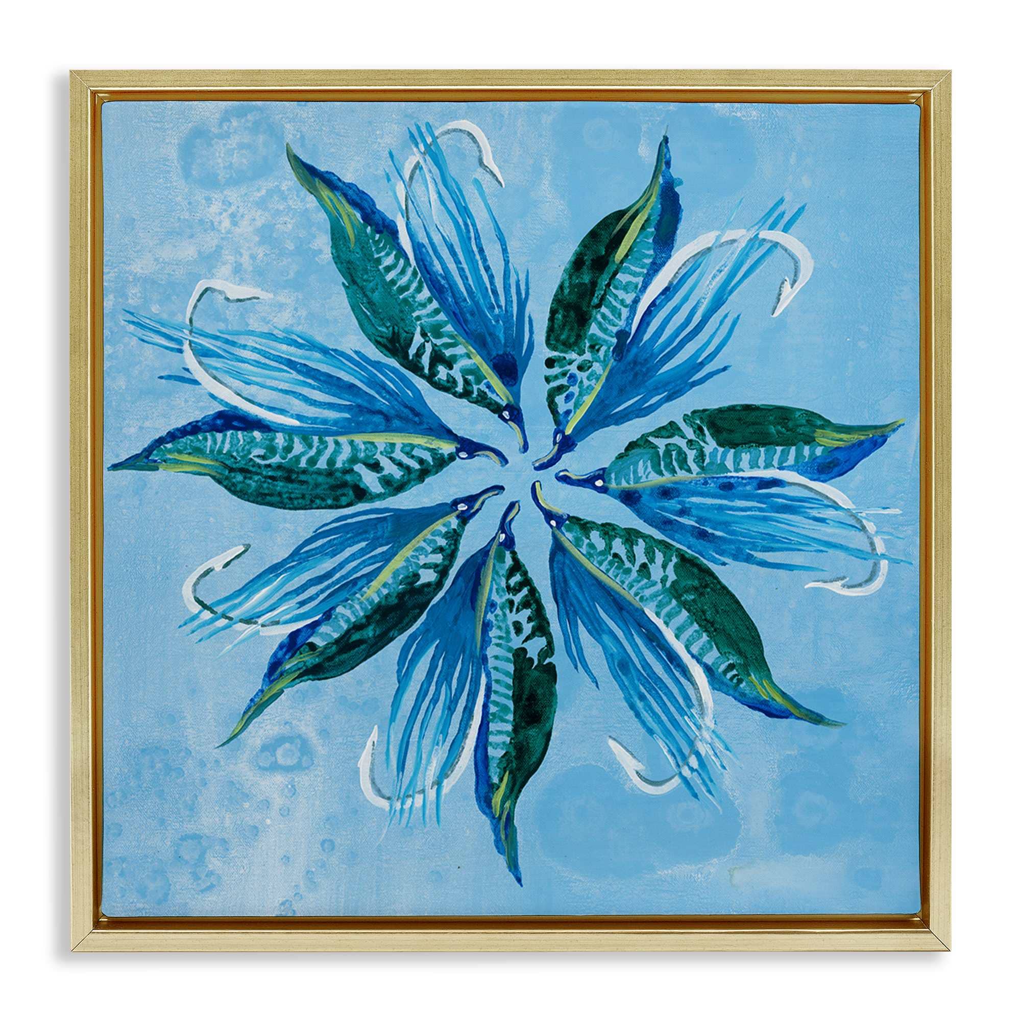 Stupell Industries BS-627-FFG-24X24 Blue Flower Shape Design Gold Framed Floater Canvas Wall Art By Liz Jardine 25 x 25