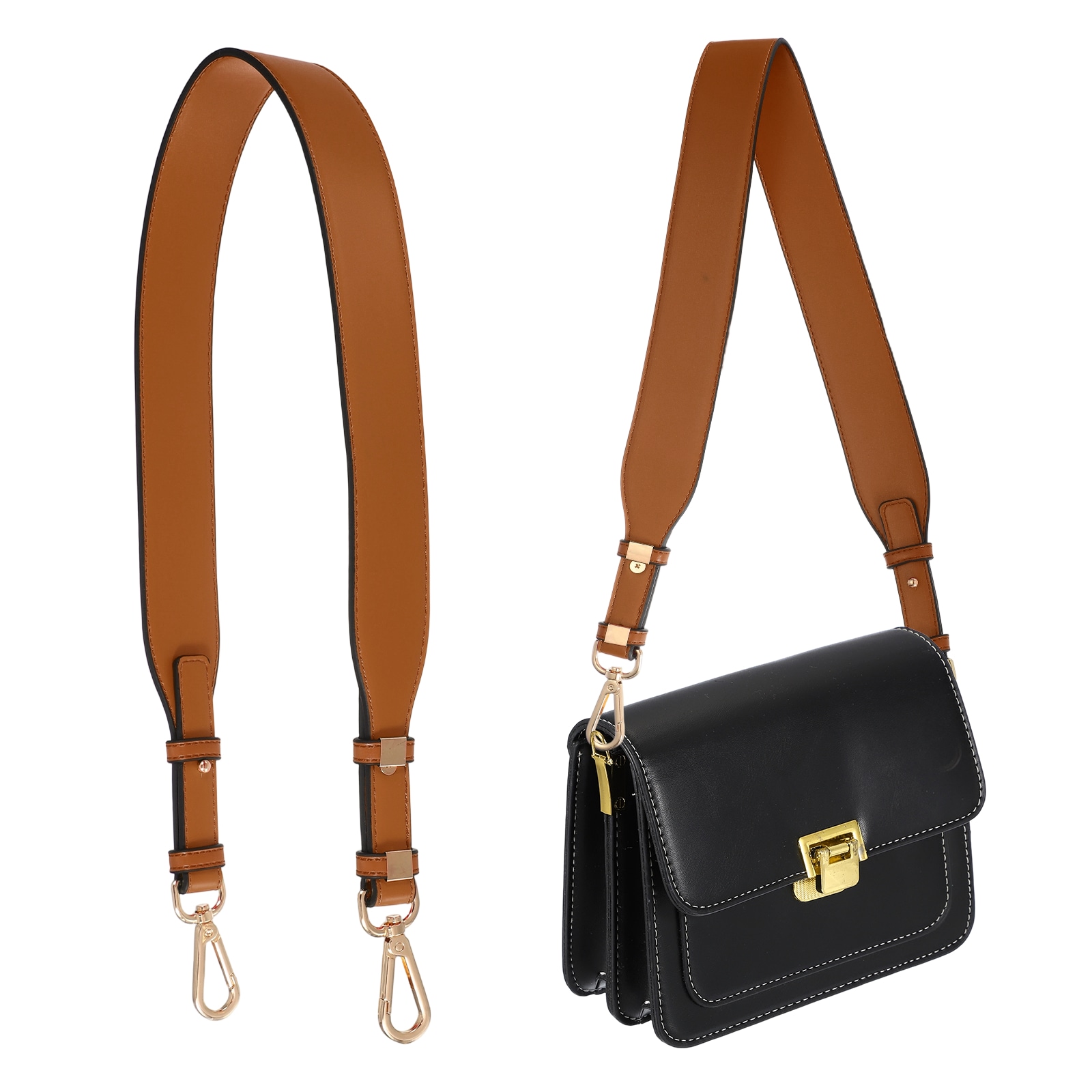 Unique Bargains Leather Purse Strap Replacement Crossbody 30-31.5 Inch Adjustable Bag Strap Purse Straps for Women Crossbody Bags Shoulder Bag Handbag Brown/Gold #S26050900UX3617