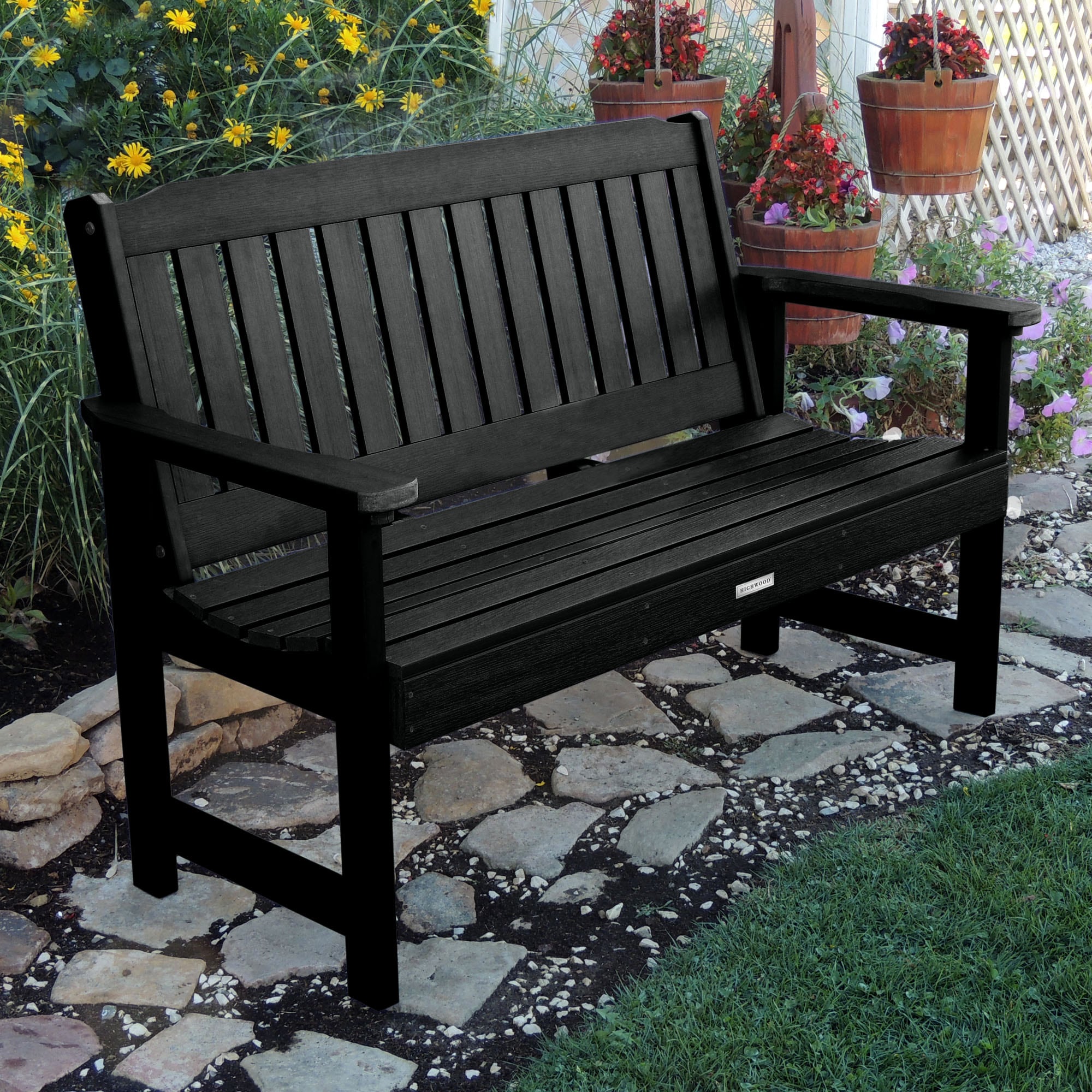 highwood Lehigh 60.6-in W x 34.8-in H Black Plastic Garden Bench