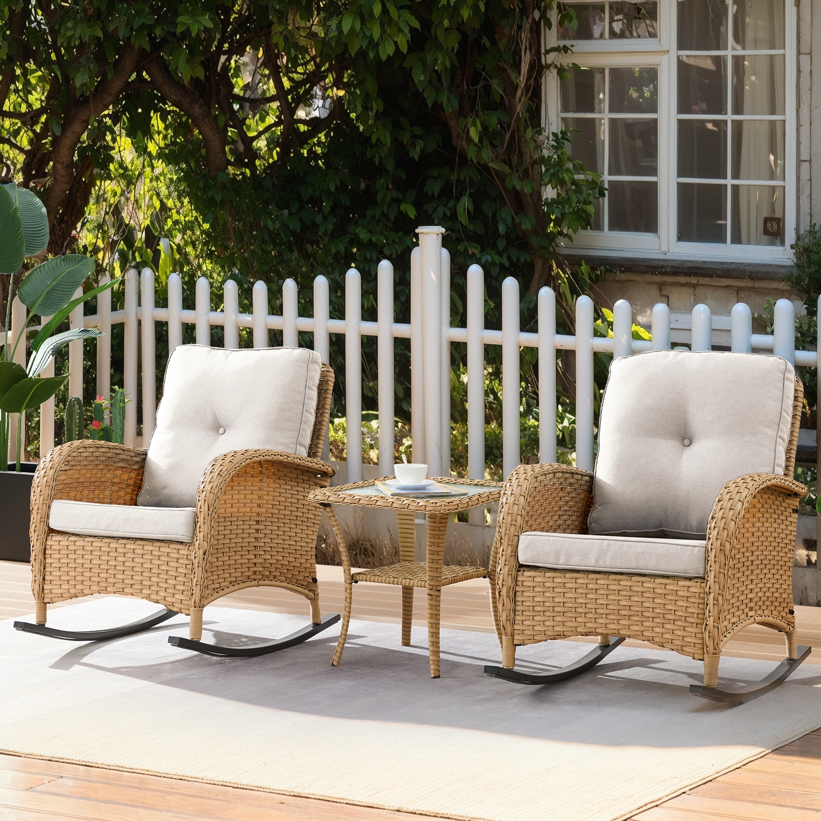  PA042-1 PACHAIRS-T Set of 2 Wicker Yellow Steel Frame Conversation Chair with Beige Cushioned Seat