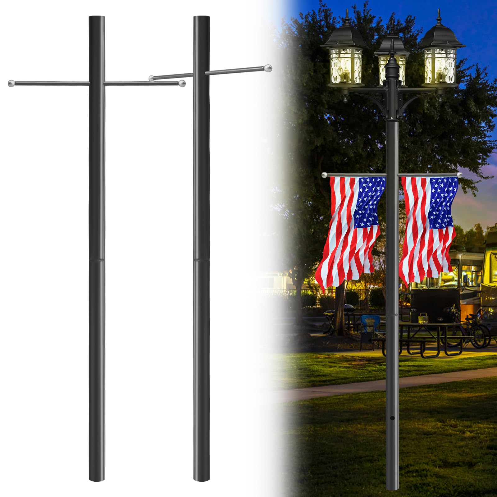 AOIZGMY 80 Inch Black Outdoor Lamp Post with Cross Arm Weather ...
