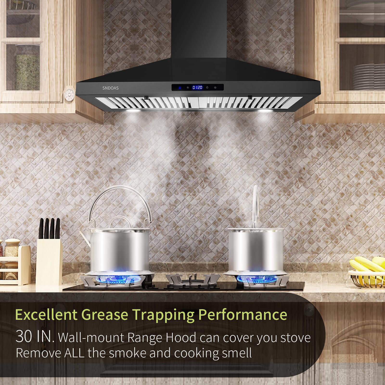 Maocao Hoom 30-in 350-CFM Ducted Black Wall-Mounted Range Hood in the ...