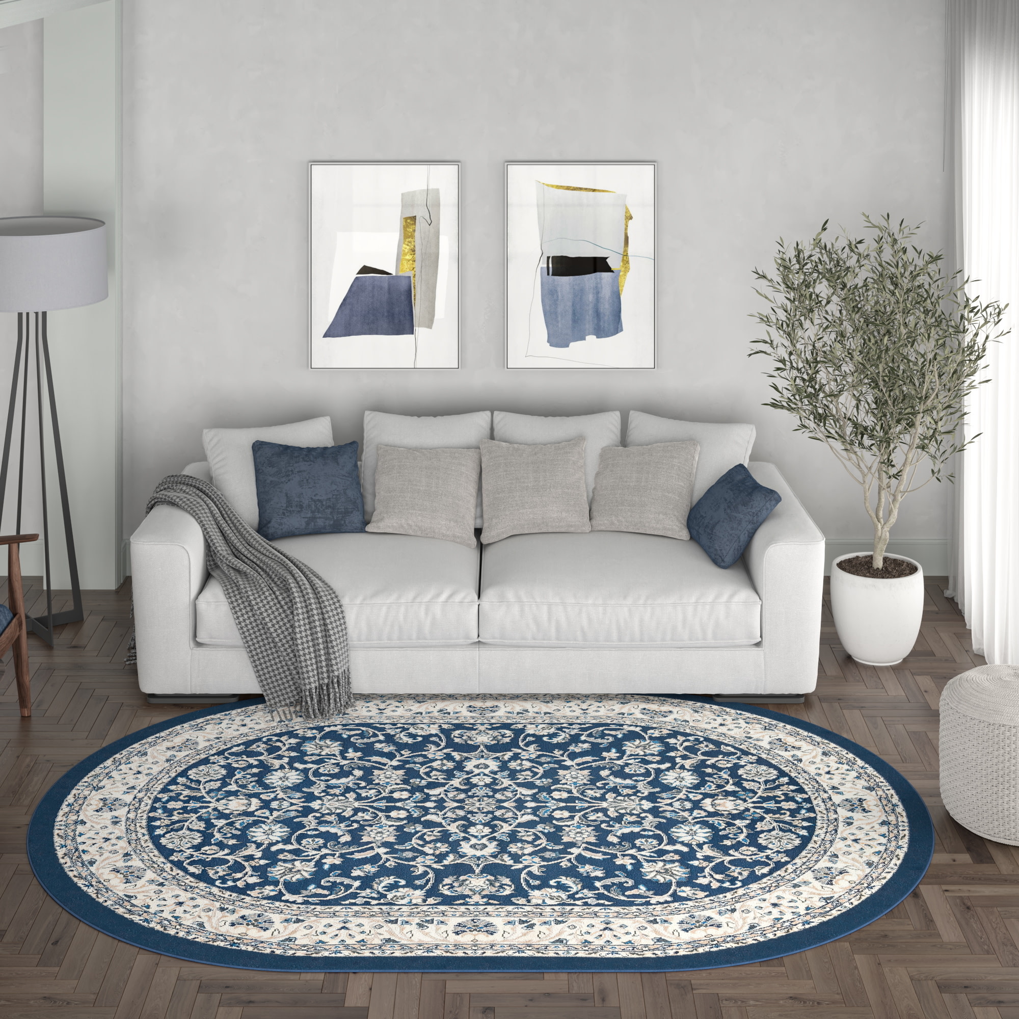 Tayse MDN4607 5X8OVL Madison 5 x 8 (ft) Loomed Polypropylene Dark Blue Rectangular Indoor Floral/Botanical Oriental Area rug