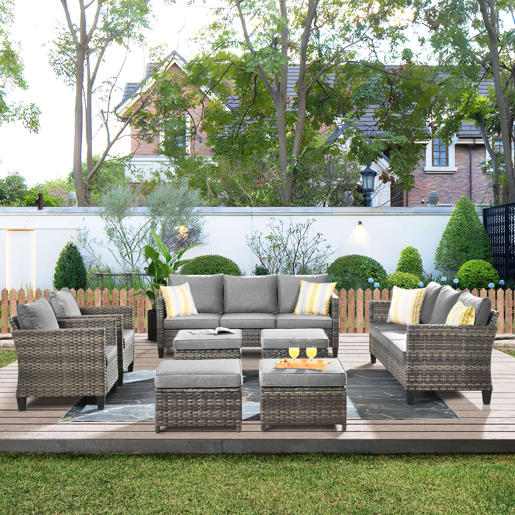 XIZZI XSQRC20083 Gaea 8 -Piece Rattan 2 Patio Sofa Conversation Set with Gray Cushions