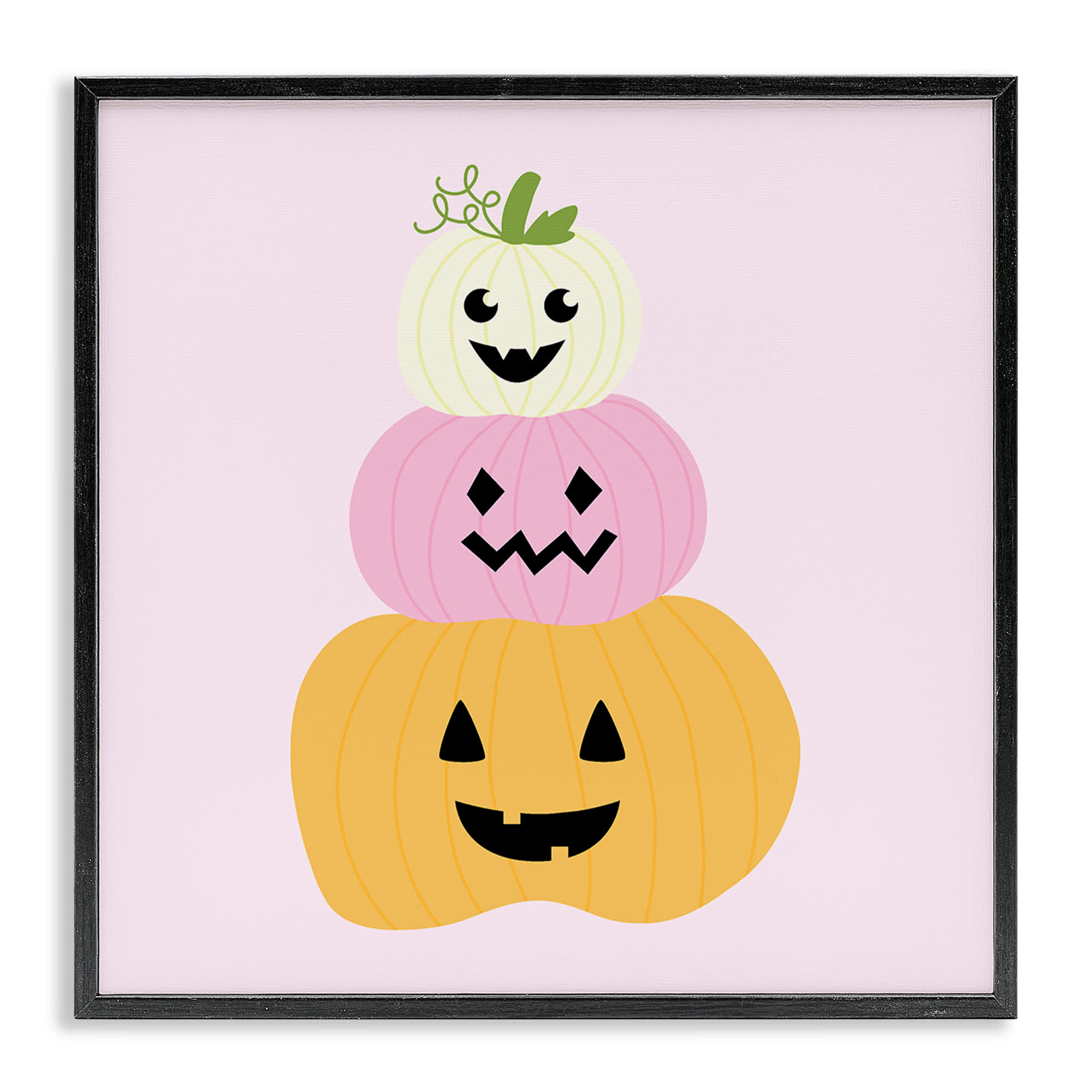 Stupell Industries BT-499-FR-24X24 Pastel Happy Jack-o-Lanterns Black Framed Giclee Art By Sazerelli Designs 24 x 24