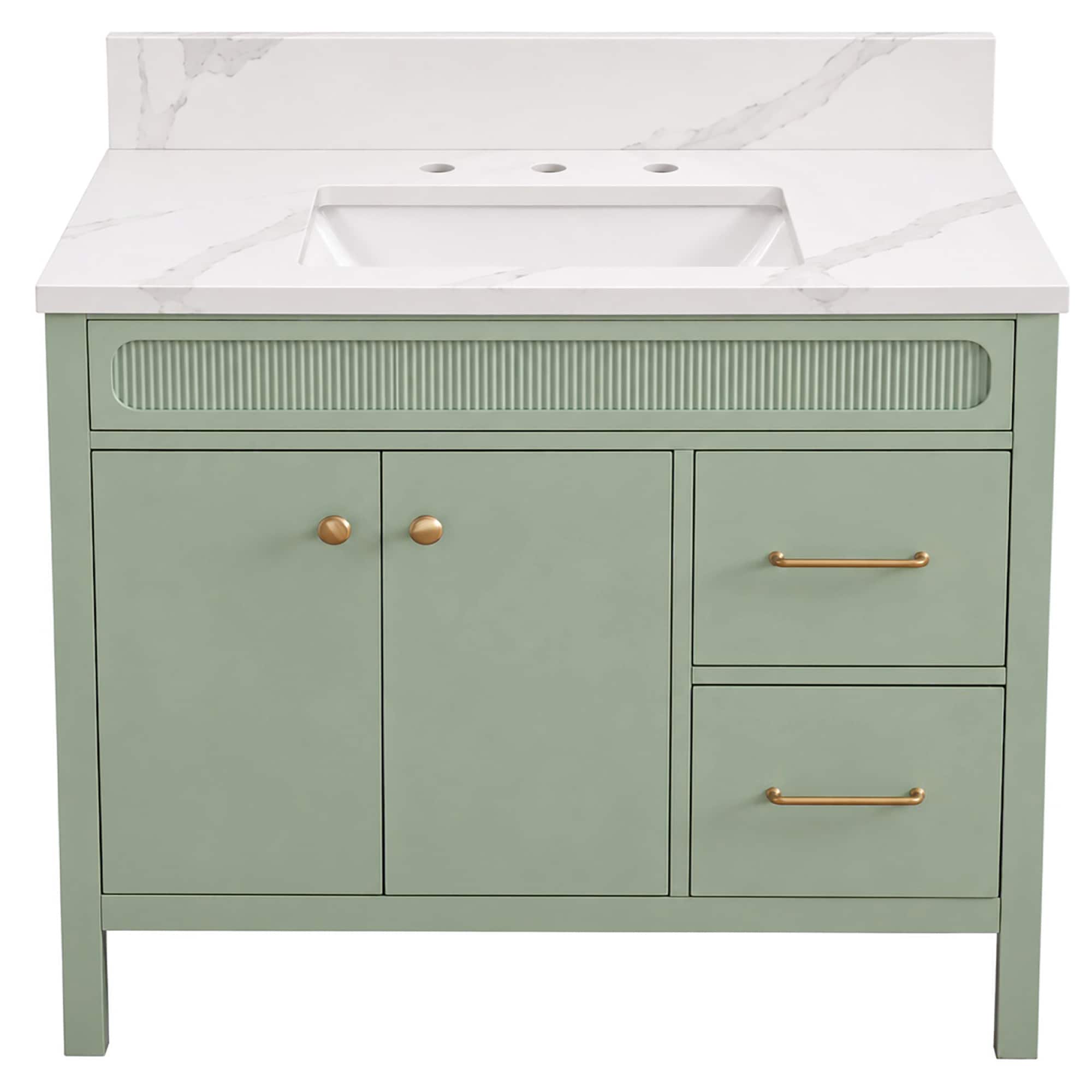 WonderLand Viana 36-in Ice Mint Undermount Single Sink Bathroom Vanity with Calacatta Lumus Engineered Marble Top