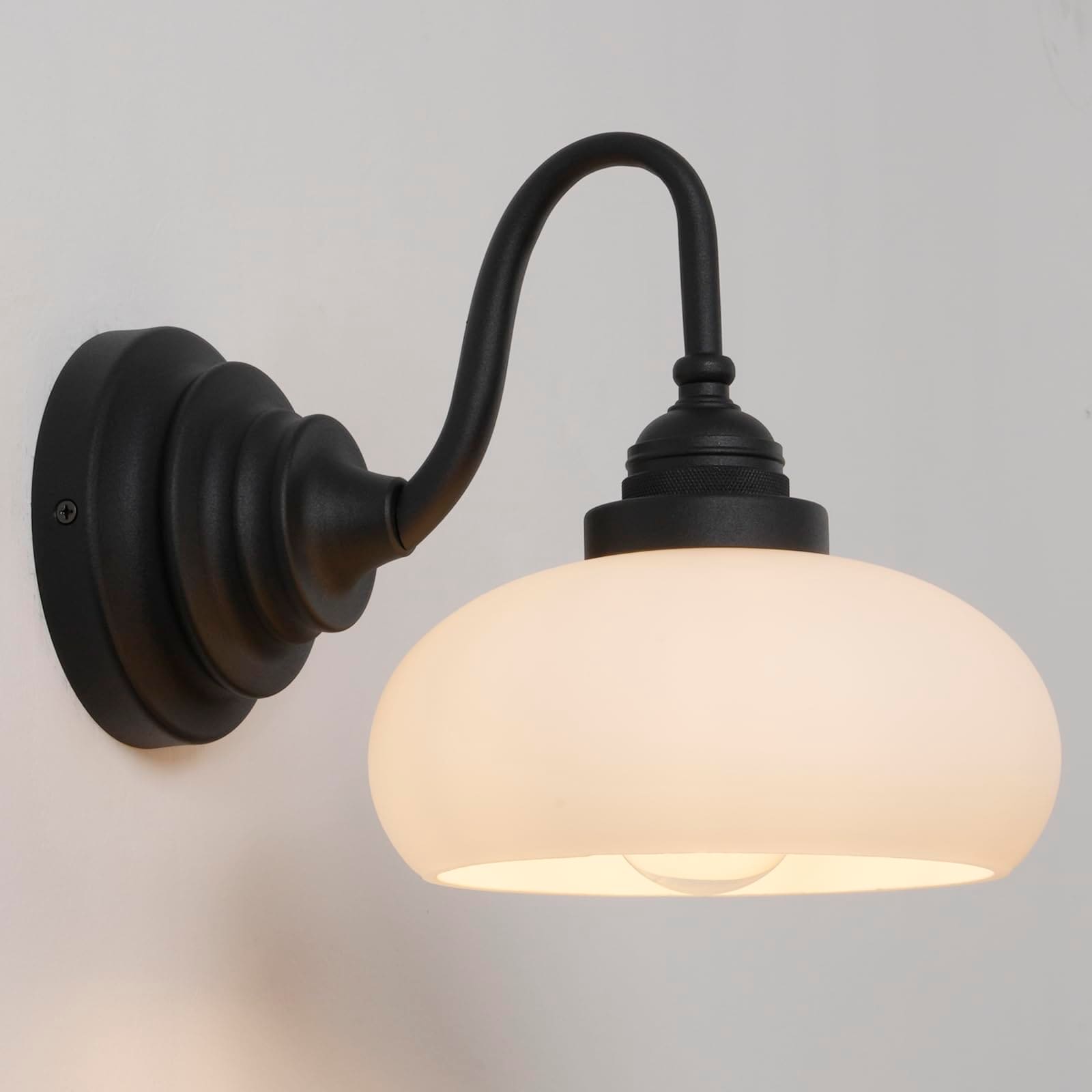 UUDULY - Vintage Gooseneck Sconce Wall Lighting with Milk White Glass Shade Industrial Bathroom ...