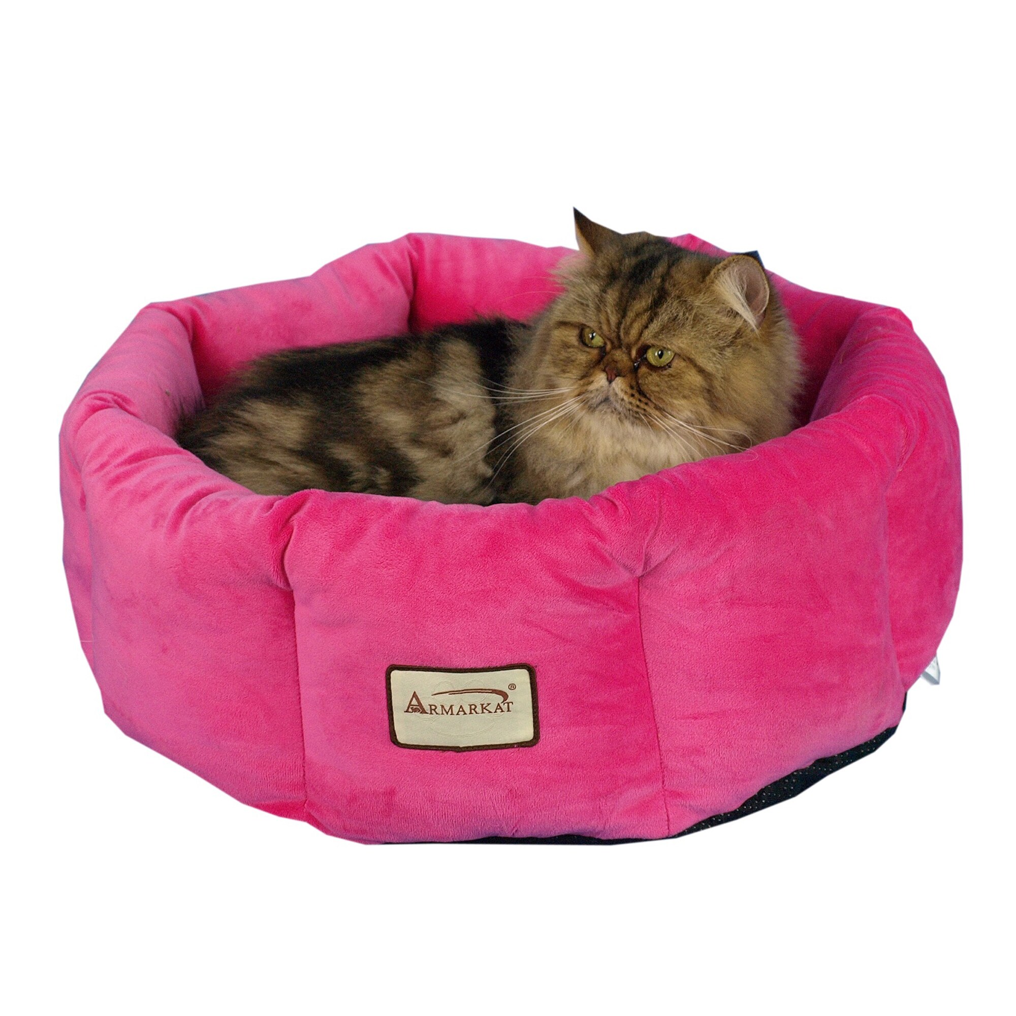 Small Pink Velvet Round Bolster Pet Bed