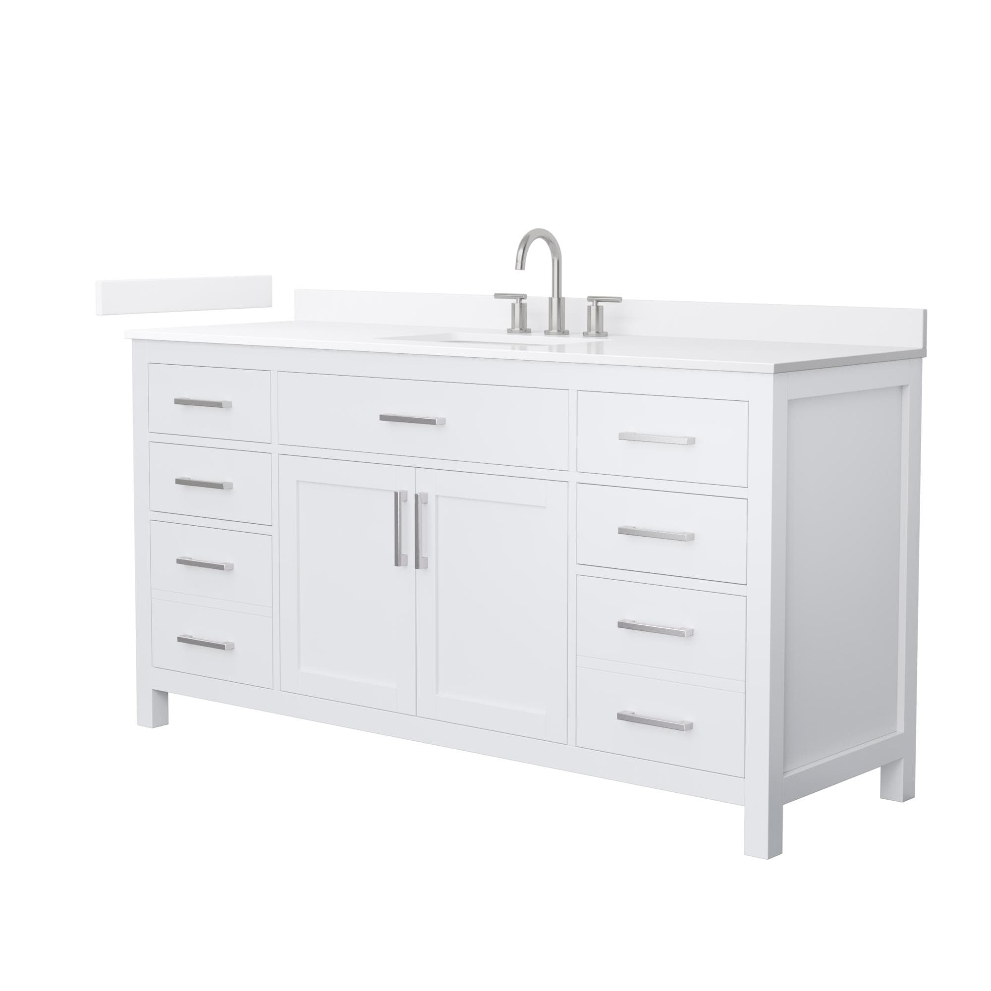 Wyndham Collection Beckett 66-in White with Brushed Nickel Trim Undermount Single Sink Bathroom Vanity with White Quartz Quartz Top