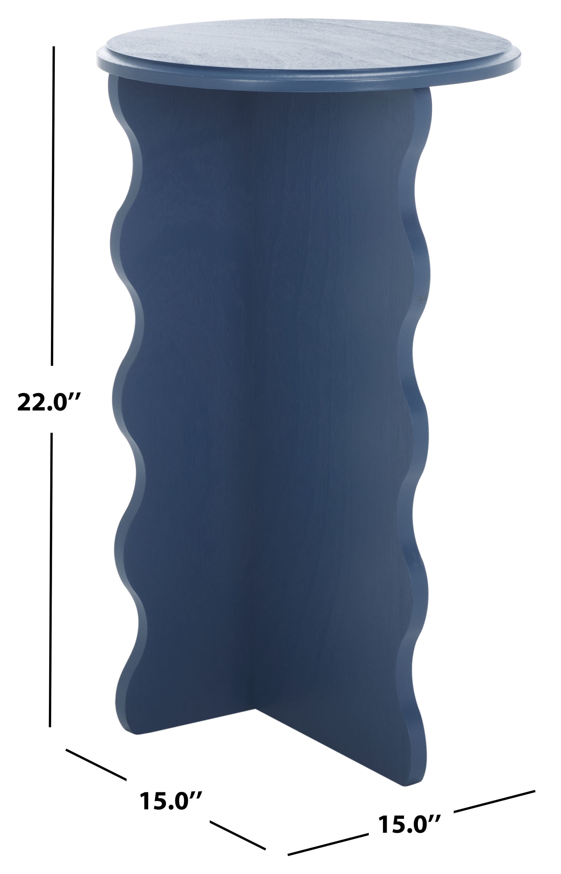 Blue Round Wood Wavy Accent Table, 15" x 22"