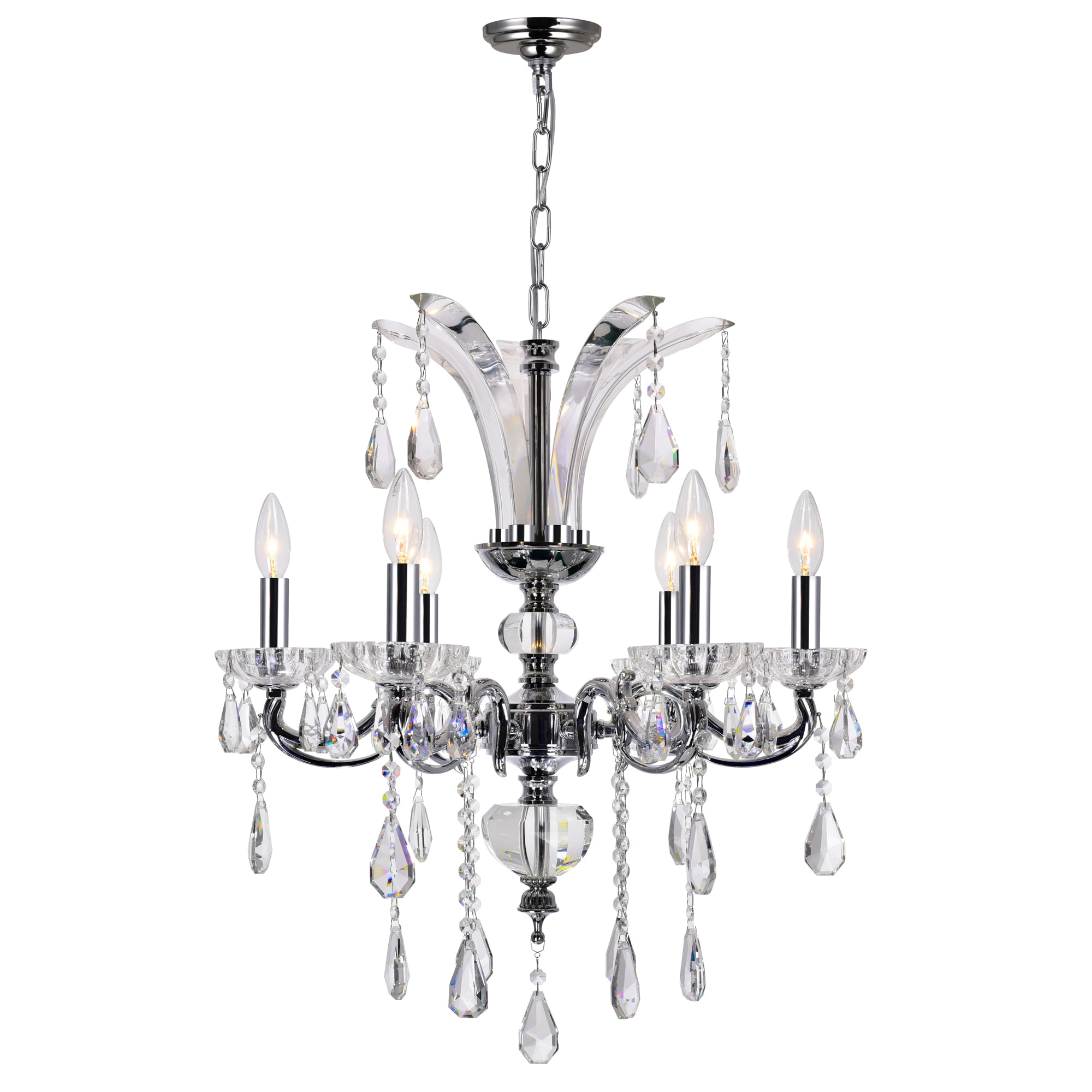 CWI Lighting 2024P24C-6 Glorious 6 -Light Chrome Traditional Crystal For Use in Bathrooms, Bedrooms, Dining Rooms, Foyers, Kitchens, Living Rooms Chandelier