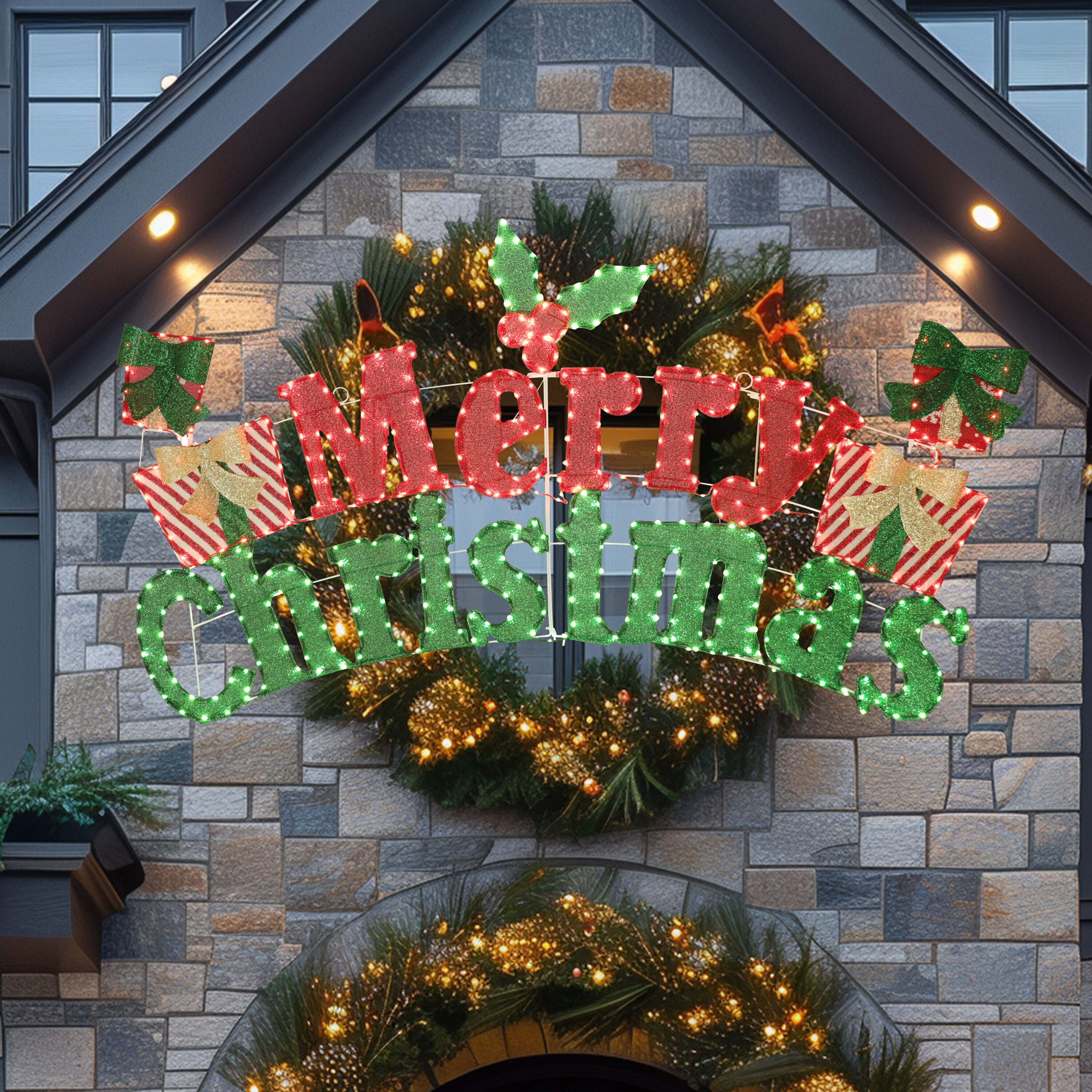 VEIKOUS PG0403-19-1 44.9-Inches Freestanding Merry Christmas Yard decoration with Multicolor LED Lights