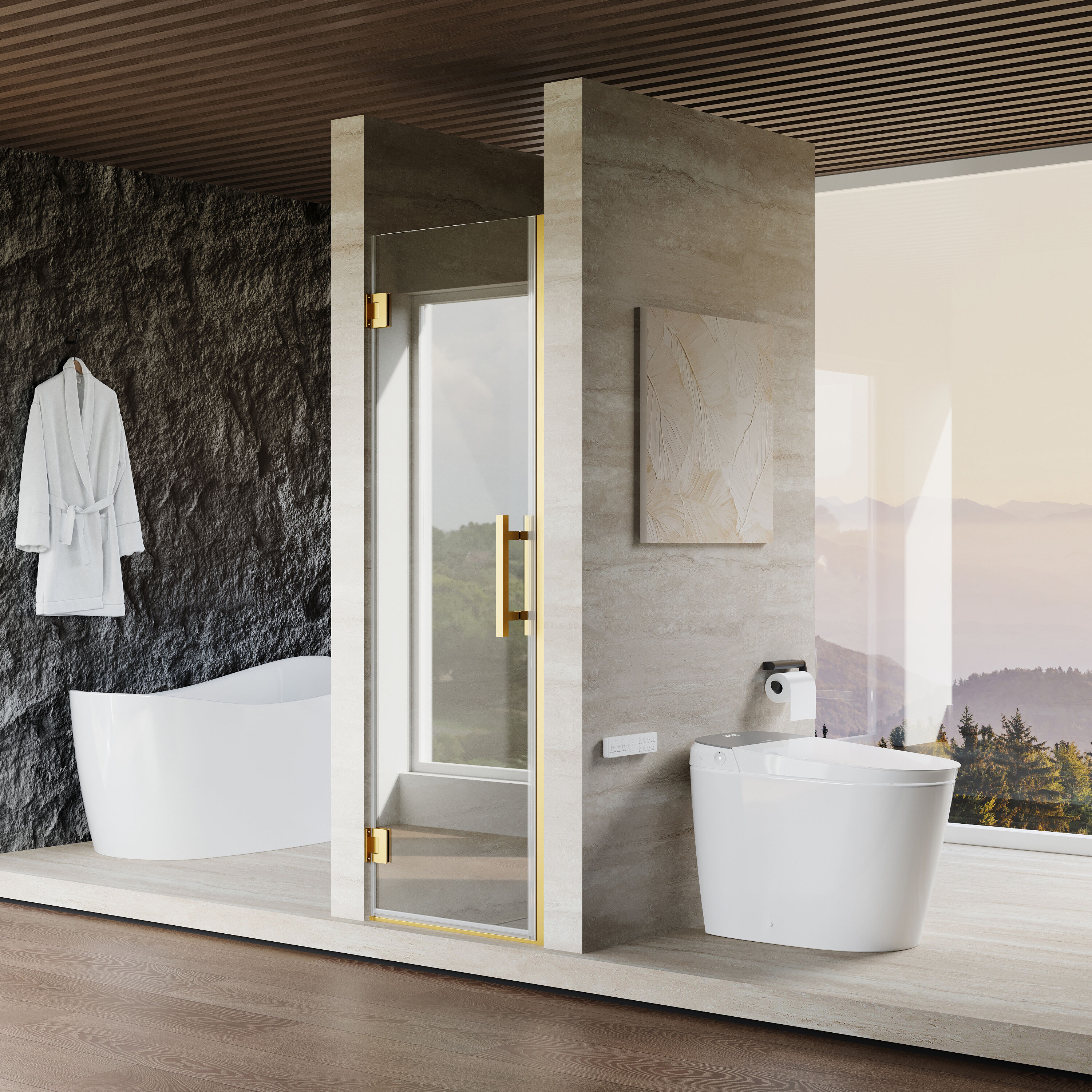 Gtnali Brushed Gold 23-in to 24-in W x 72-in H Frameless Clear Glass Hinged Shower door