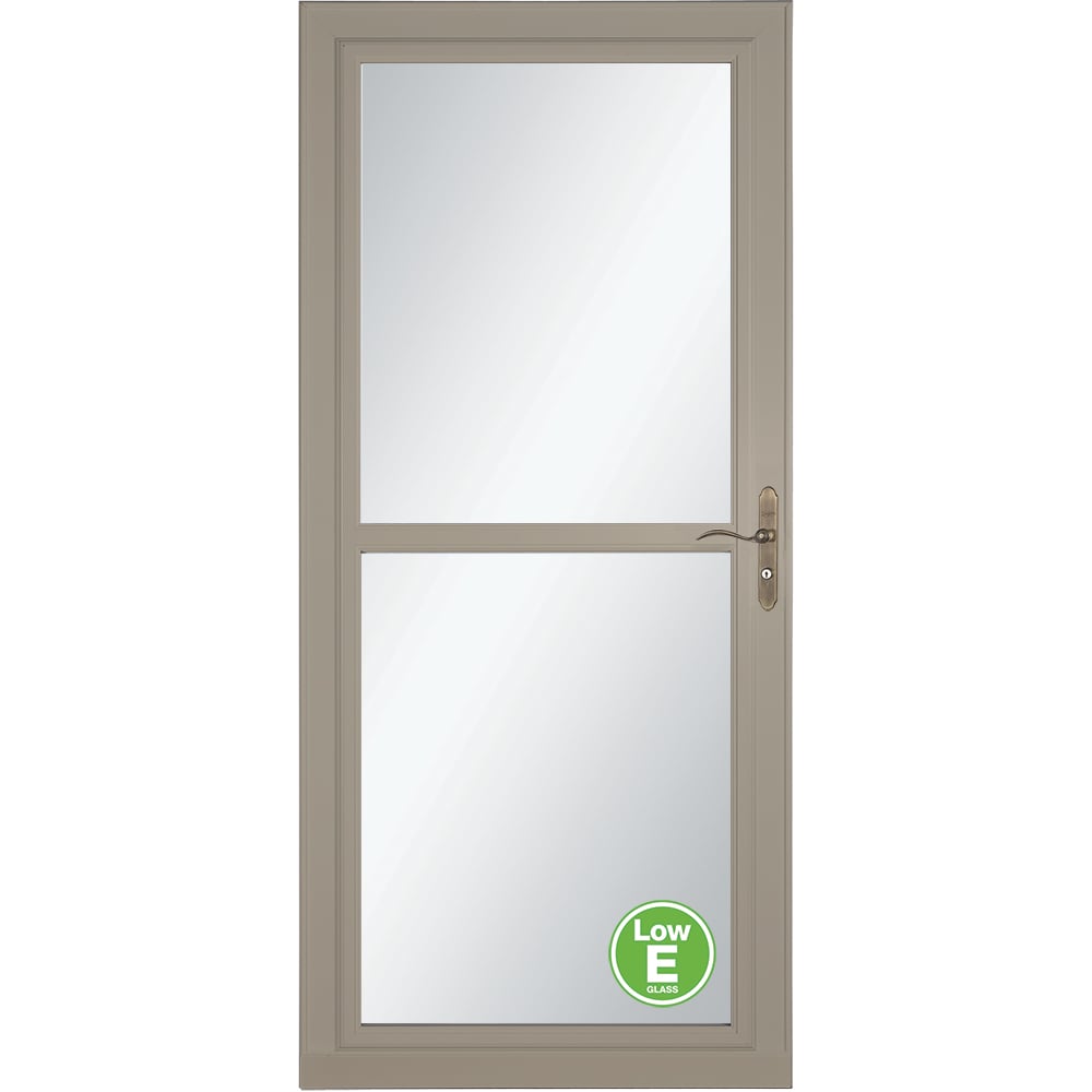 LARSON Tradewinds Selection Low-E 32-in x 81-in Sandstone Full-view Retractable Screen Aluminum Storm Door with Antique Brass Handle in Brown -  14604091E20