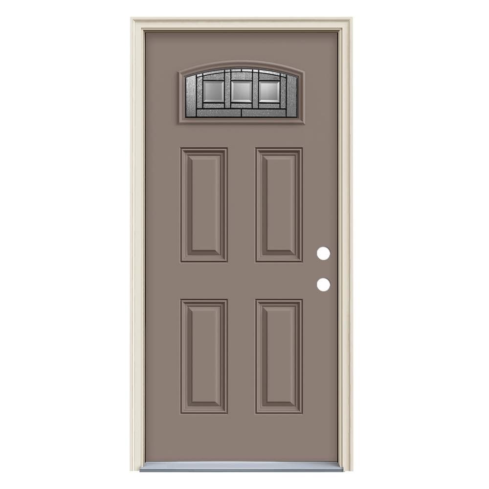 JELD-WEN LOWOLJW231000027 Craftsman 36-in x 80-in x 4-9/16-in Fiberglass 1/4 Lite Left-Hand Inswing Pottery Painted Prehung Front Door with Brickmould Insulating Core