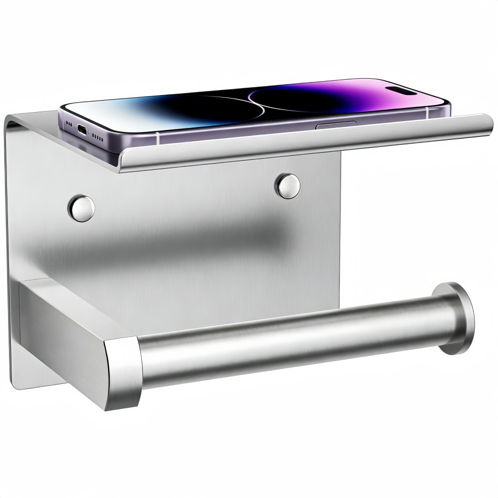 Numhew 6in W 1-Shelf Brushed Nickel Toilet Paper Holder