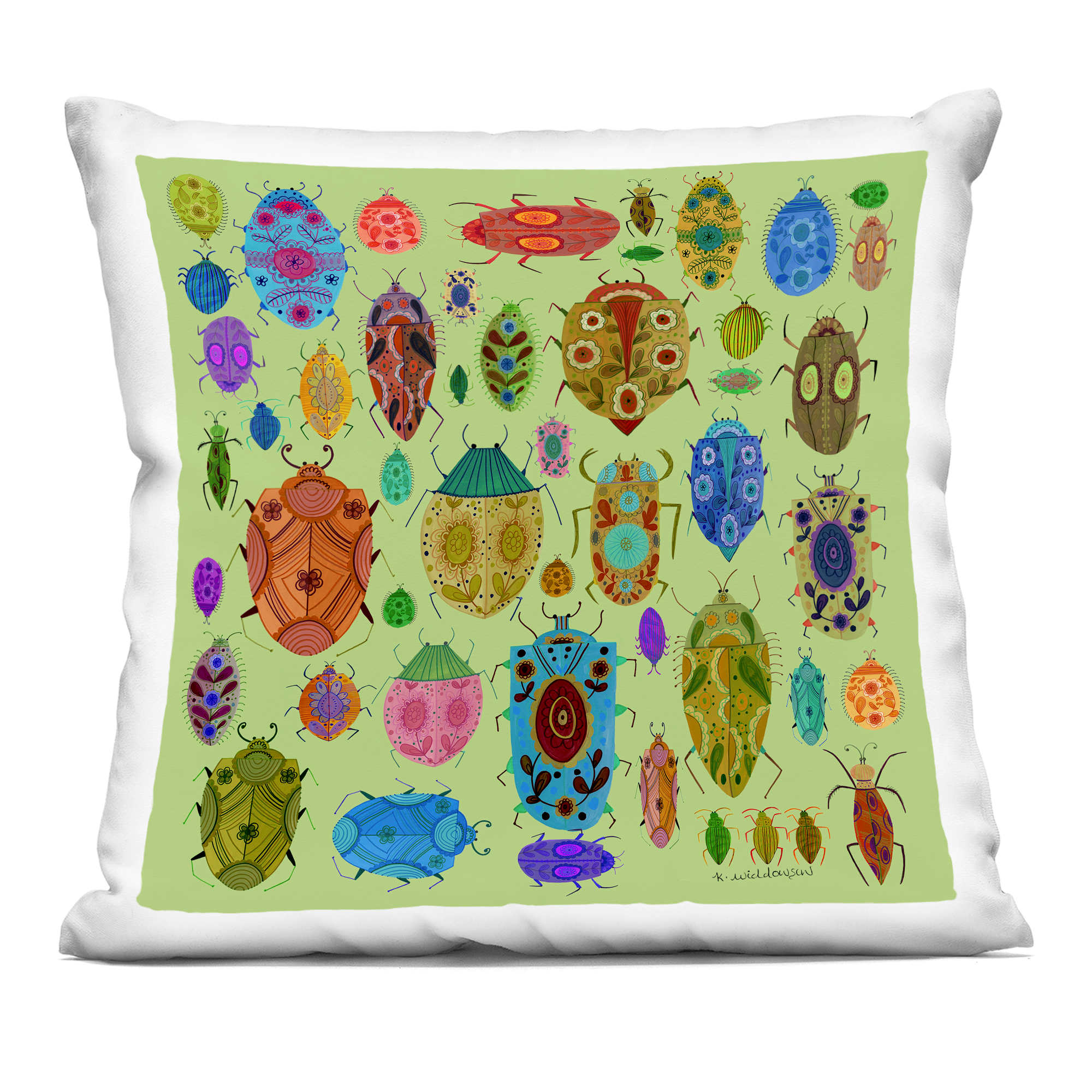 Stupell Industries PLO-928-SQW-18X18 Flowery Bugs and Insects Decorative Printed Pillow Design by Kay Widdowson