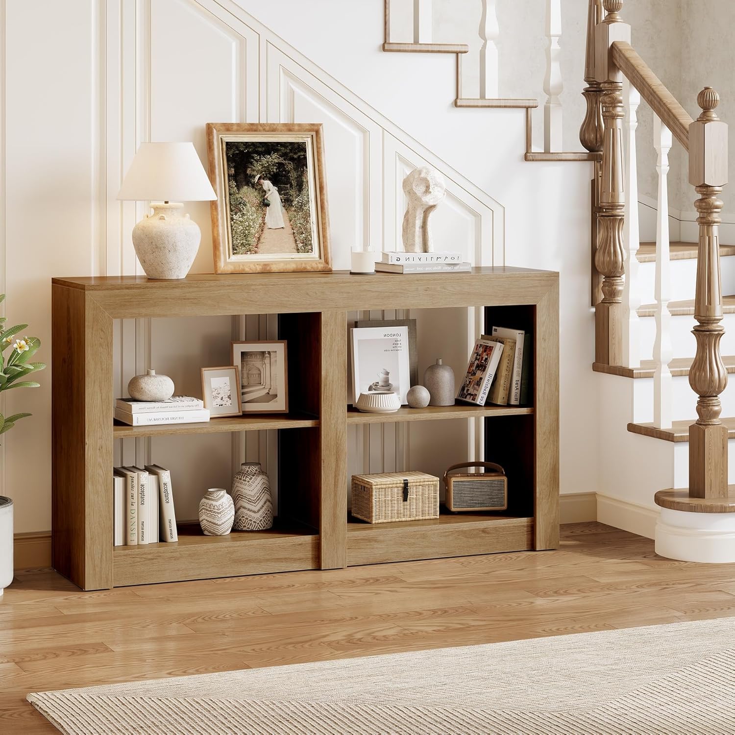Tribesigns 59 inch W Farmhouse Foyer Oak Console Table with Storage for ...