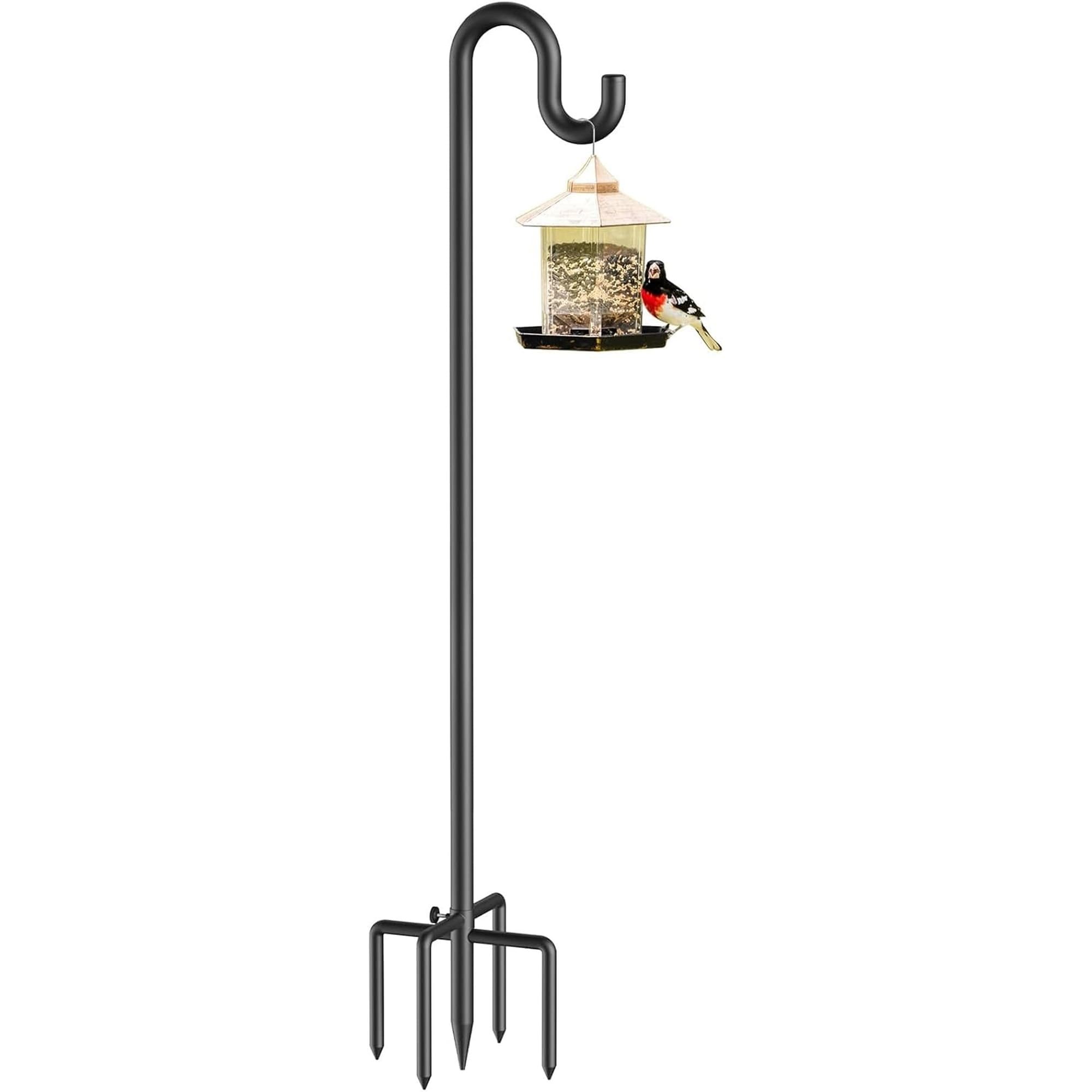 Angel Sar - 76 Inch Heavy Duty Black Shepherd Hook with 5 Base Prongs for Bird Feeders Plant Bask...